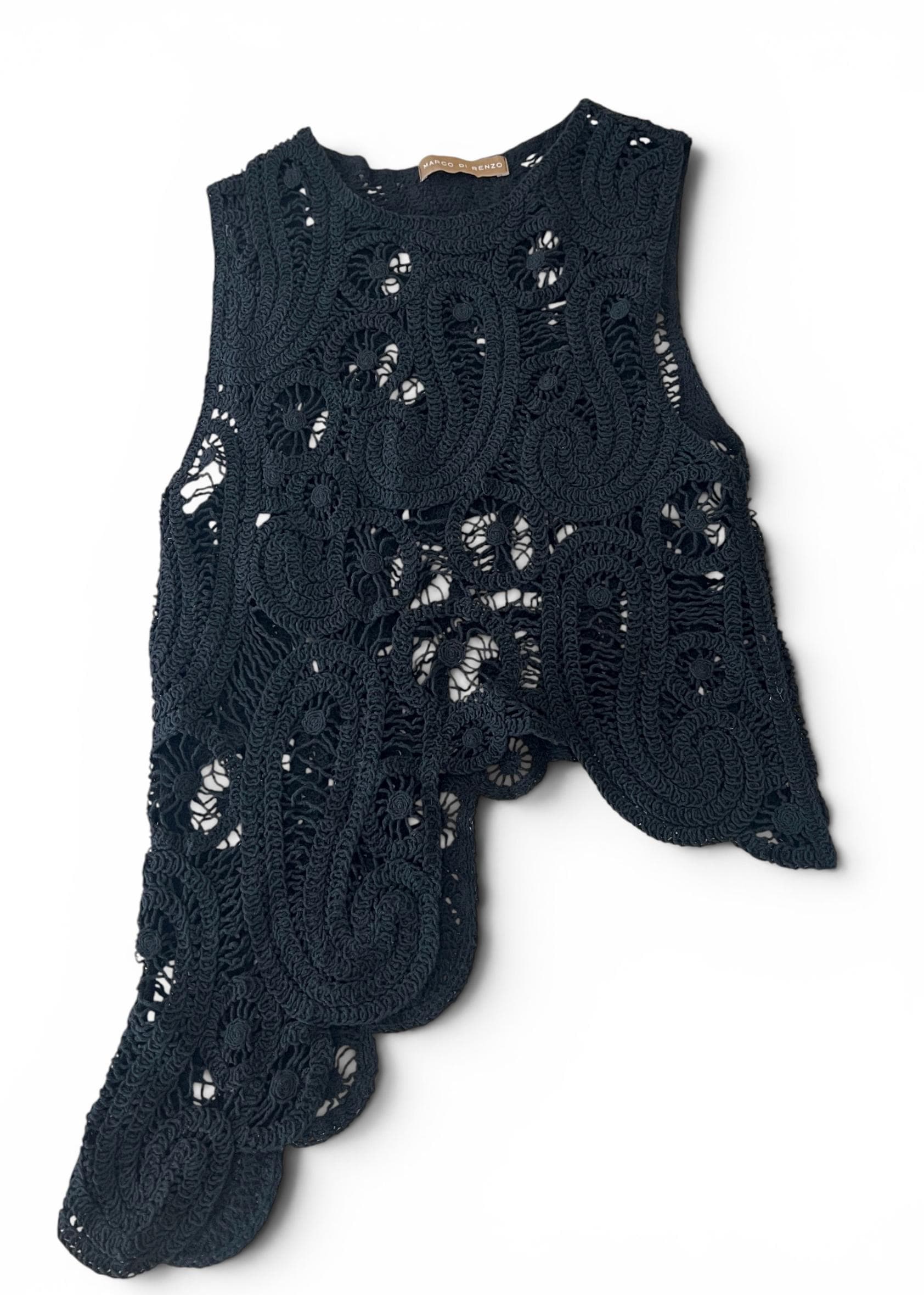 Top Vintage Crochet Nero in Cotone