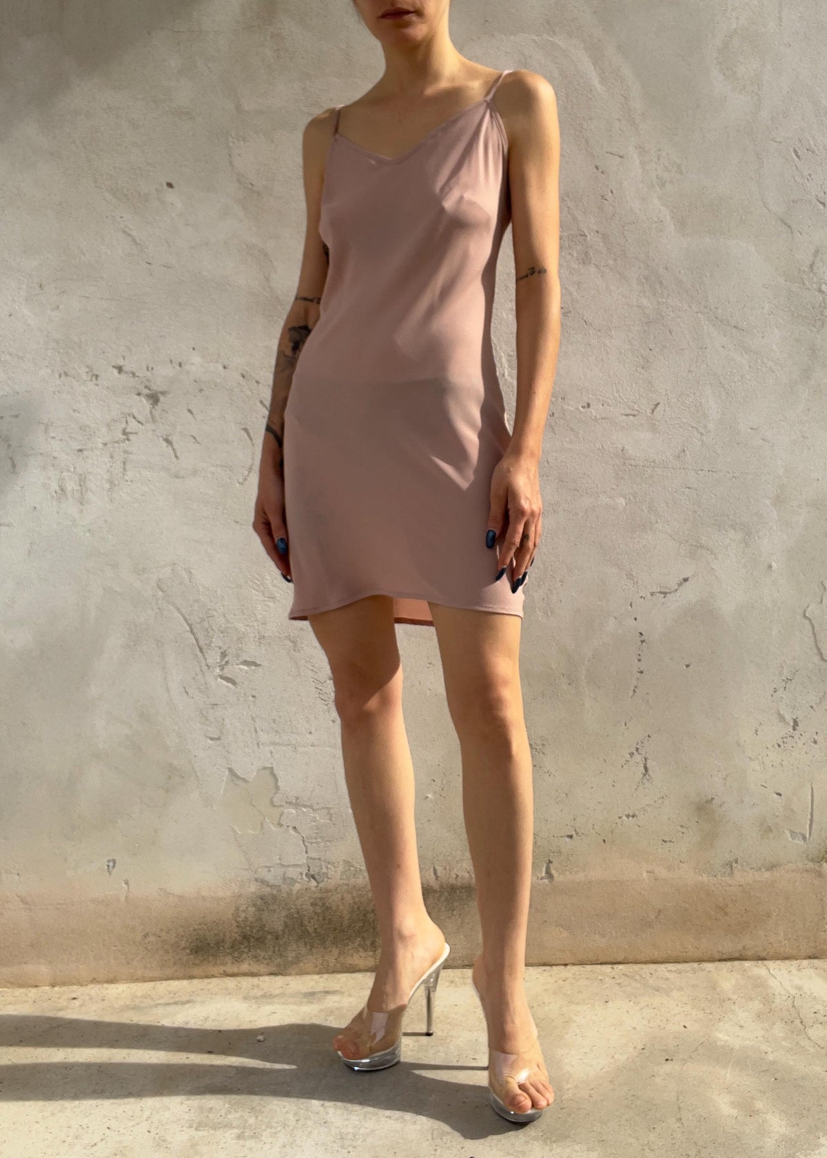 Mini Abito Slip Dress Vintage Rosa Antico