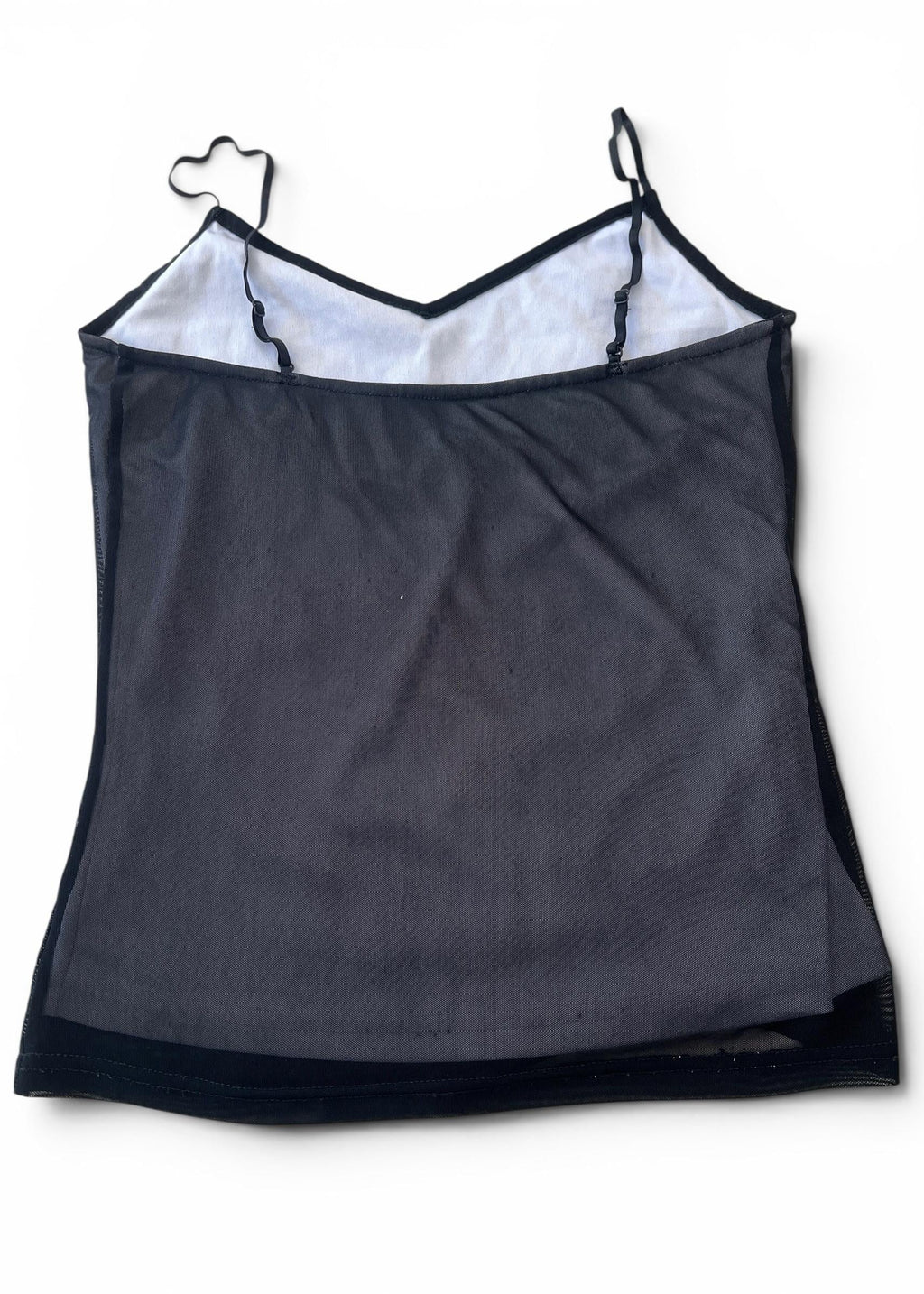 Top Vintage Y2K in Tulle Nero con Paillettes Floreali
