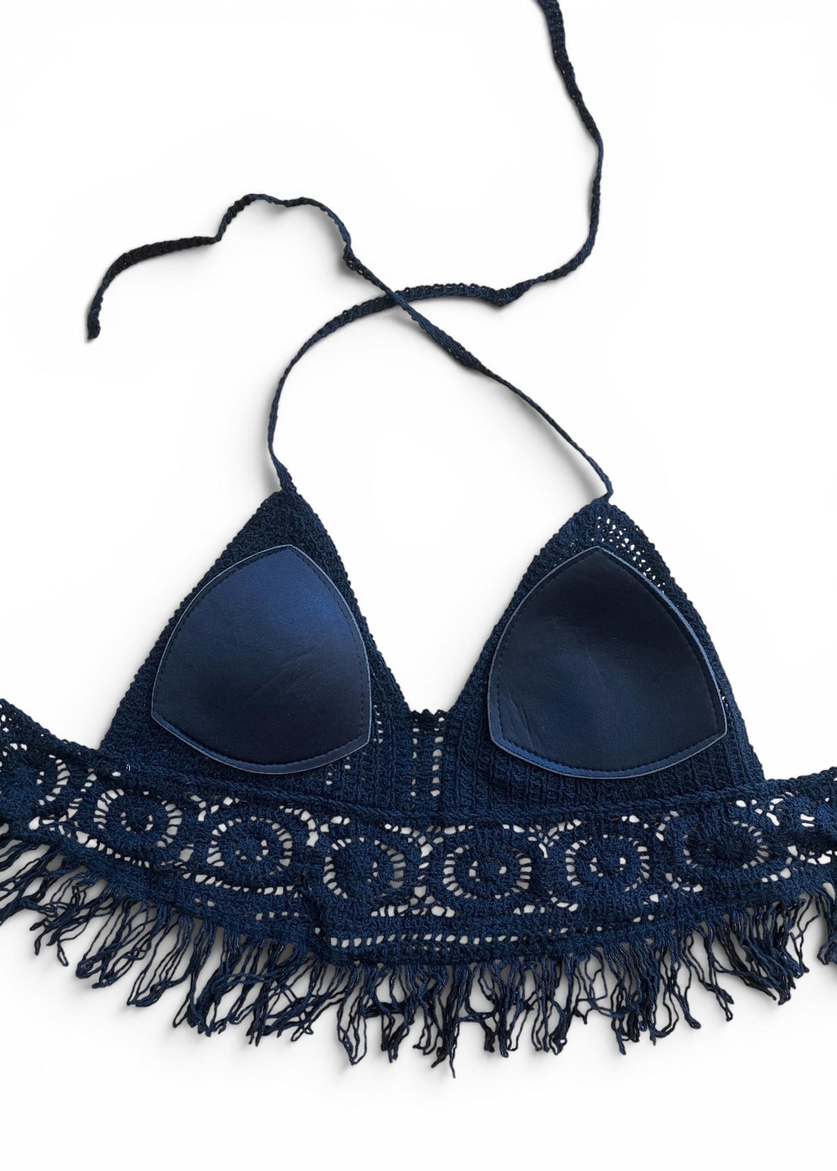 Top Crochet Nero Boho con Frange