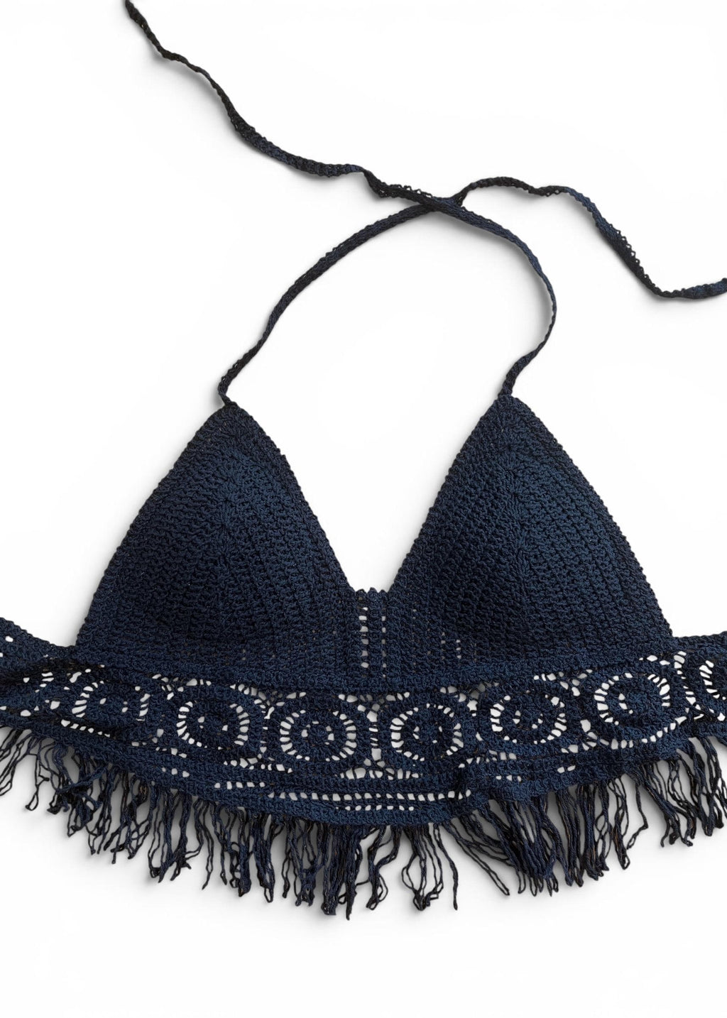 Top Crochet Nero Boho con Frange