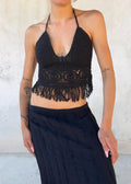 Top Crochet Nero Boho con Frange