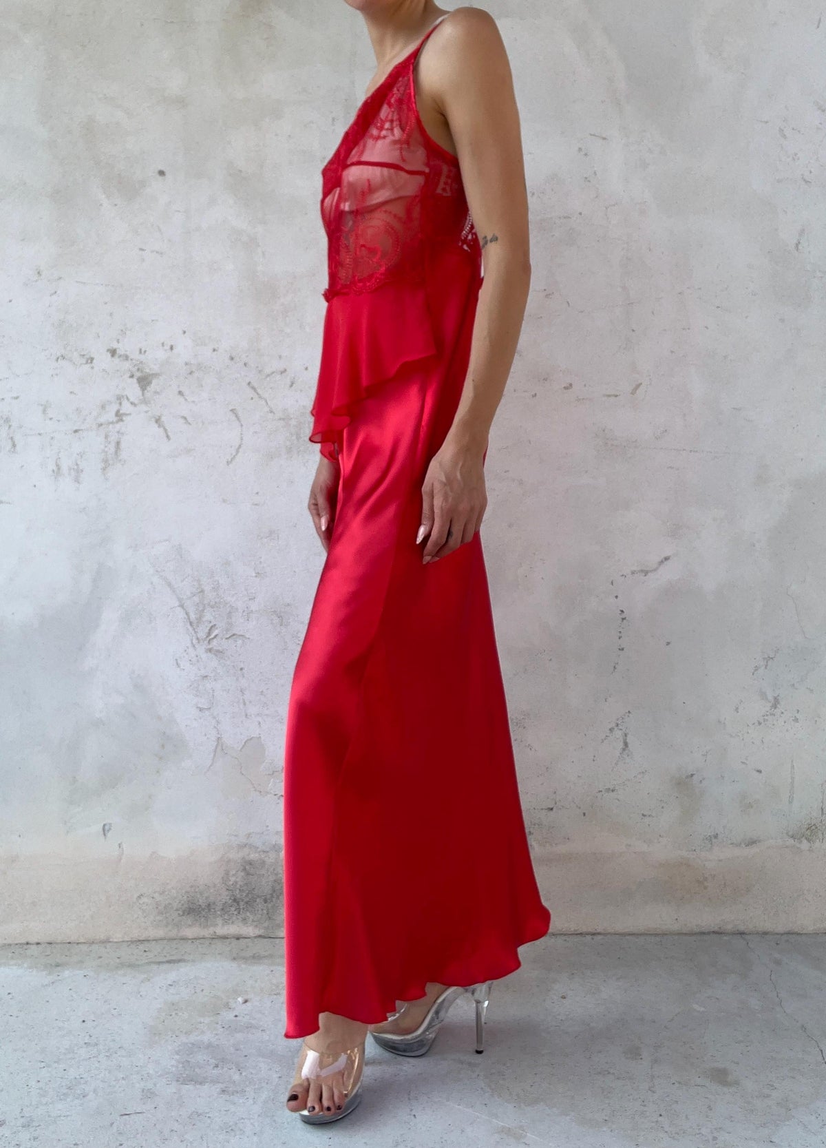 Abito Slip Dress Vintage Rosso Ciliegia in Satin