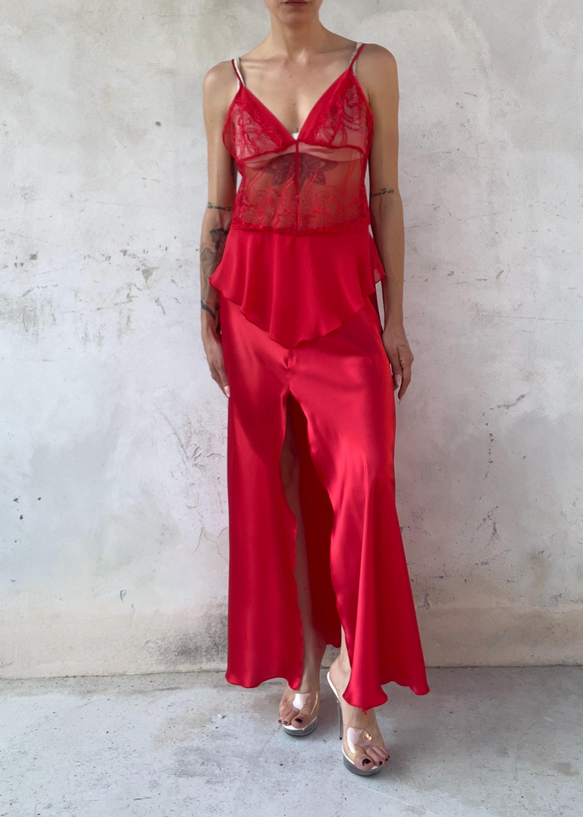Abito Slip Dress Vintage Rosso Ciliegia in Satin