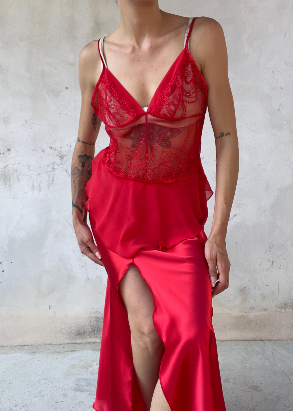 Abito Slip Dress Vintage Rosso Ciliegia in Satin