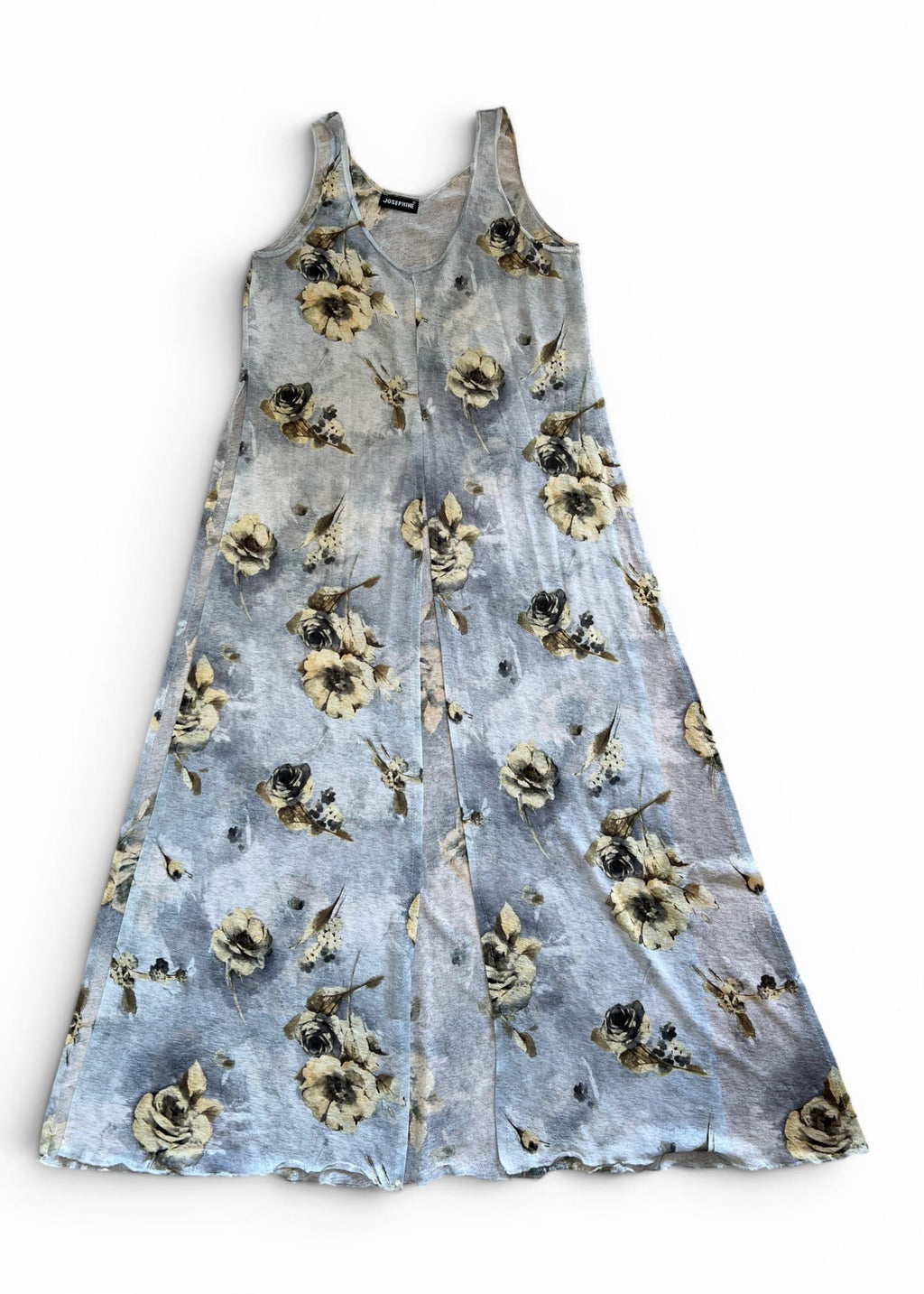 Abito Lungo Vintage Floreale con Spacchi Laterali