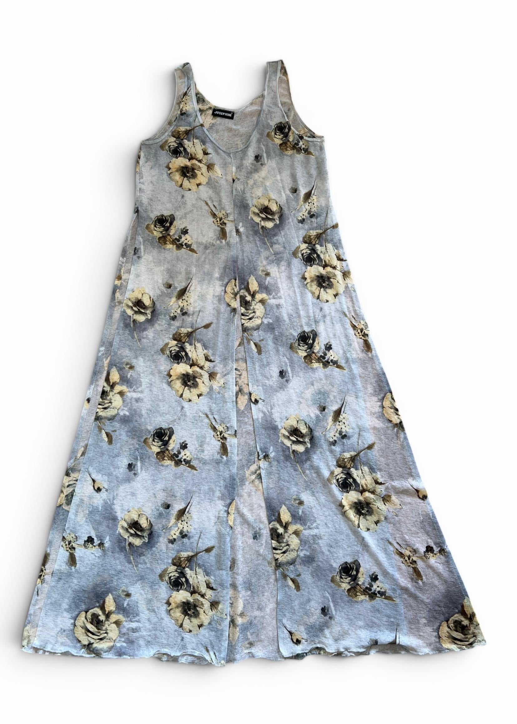 Abito Lungo Vintage Floreale con Spacchi Laterali