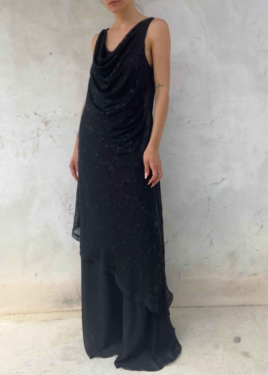 Abito da Sera Vintage Anni 90 Nero Double Layer