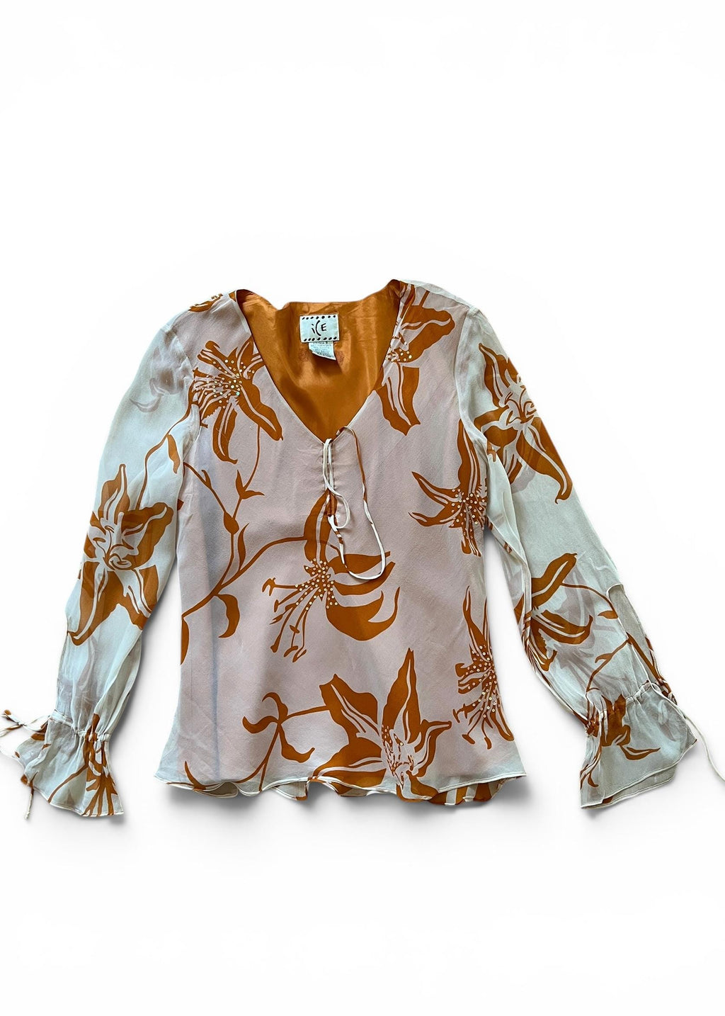 Blusa Vintage Y2K in 100% Seta con Paillettes
