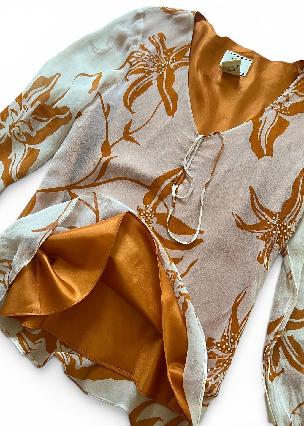 Blusa Vintage Y2K in 100% Seta con Paillettes