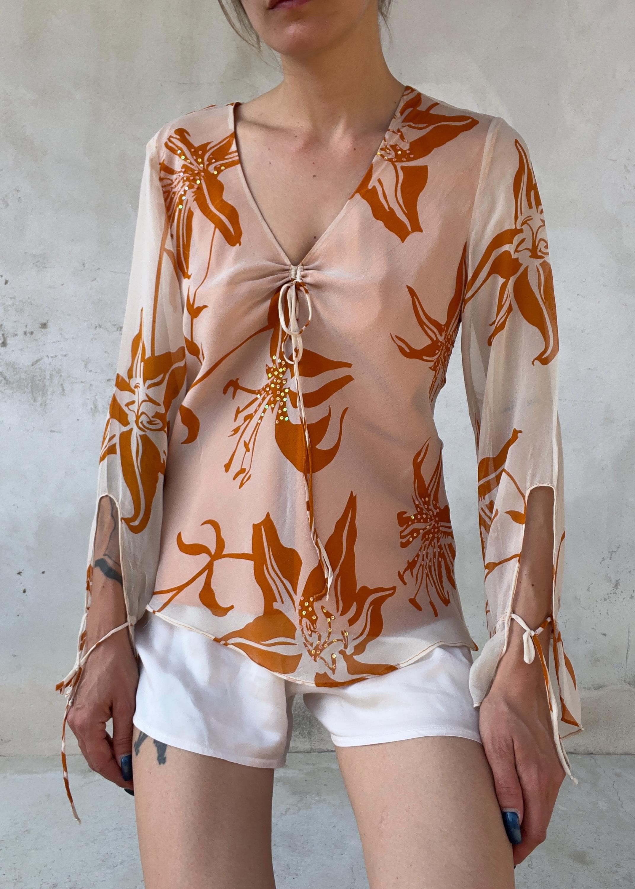 Blusa Vintage Y2K in 100% Seta con Paillettes