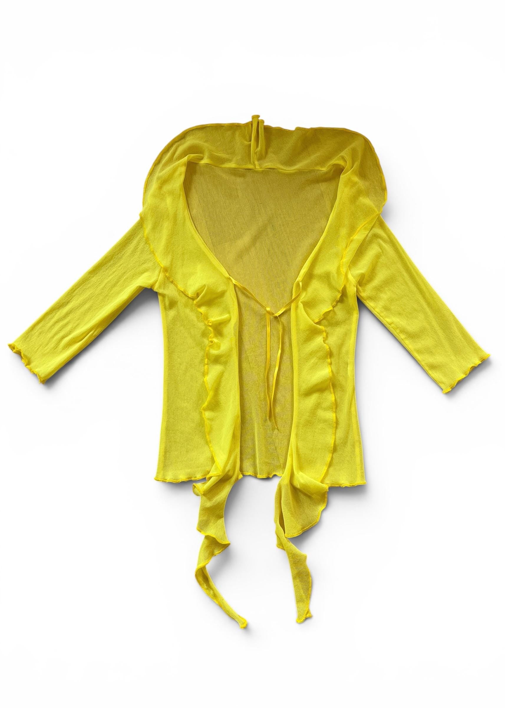 Bolero Top Vintage Y2K Giallo Sheer con Ruches
