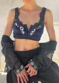 Bra Top Vintage Y2K Blu Navy in Pizzo Ricamato