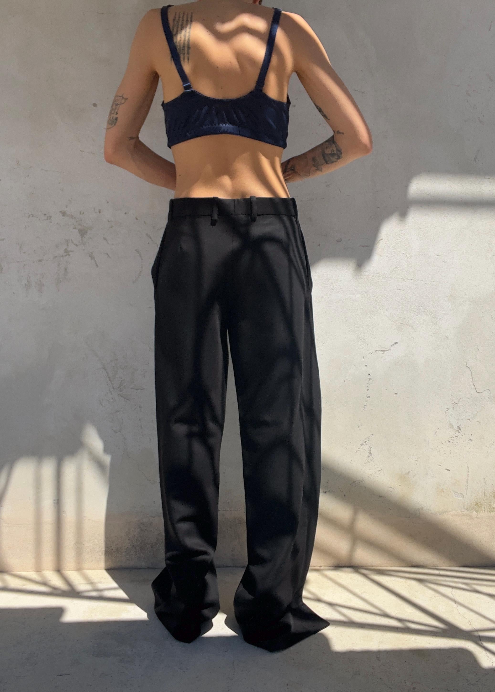 Bra Top Vintage Y2K Blu Navy in Pizzo Ricamato