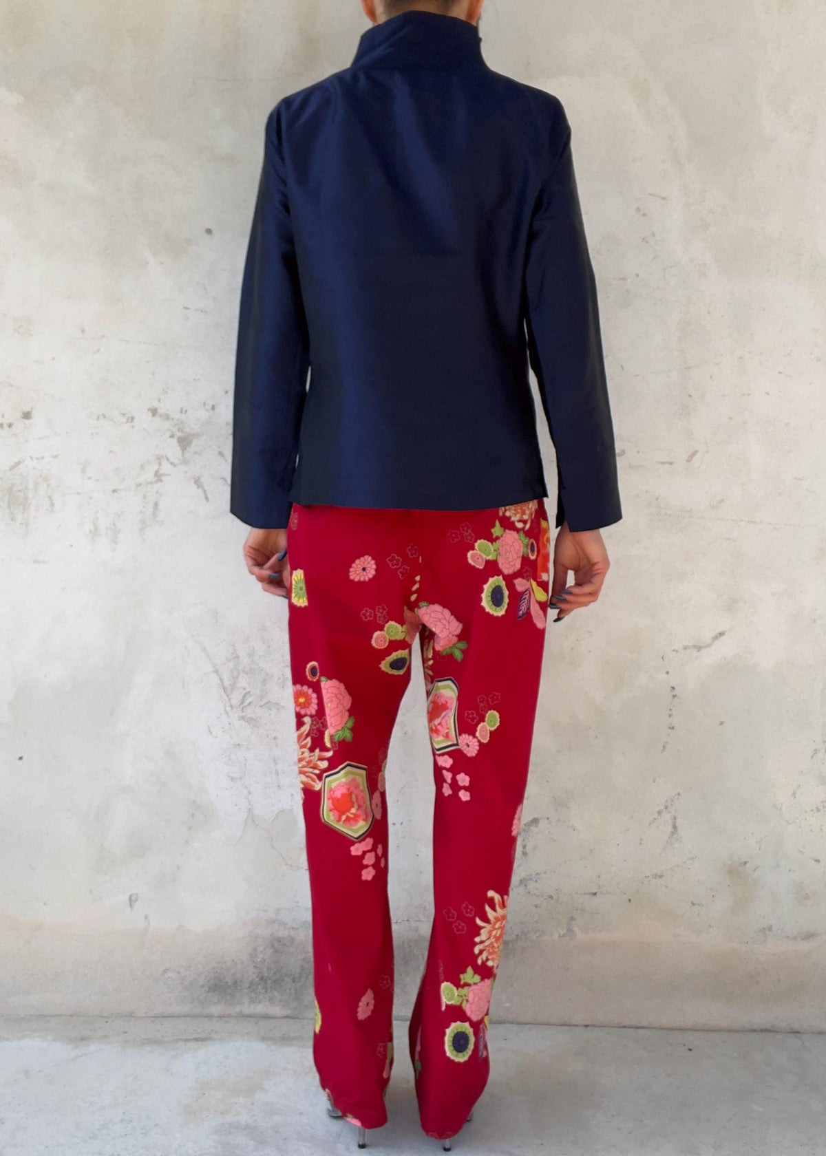 Camicia Vintage in Seta Blu Navy Stile Orientale