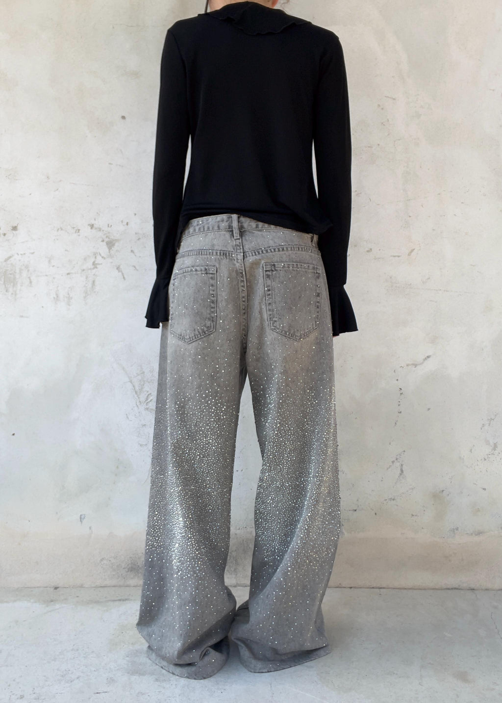 Jeans Crystal Y2K Grigi con Strass