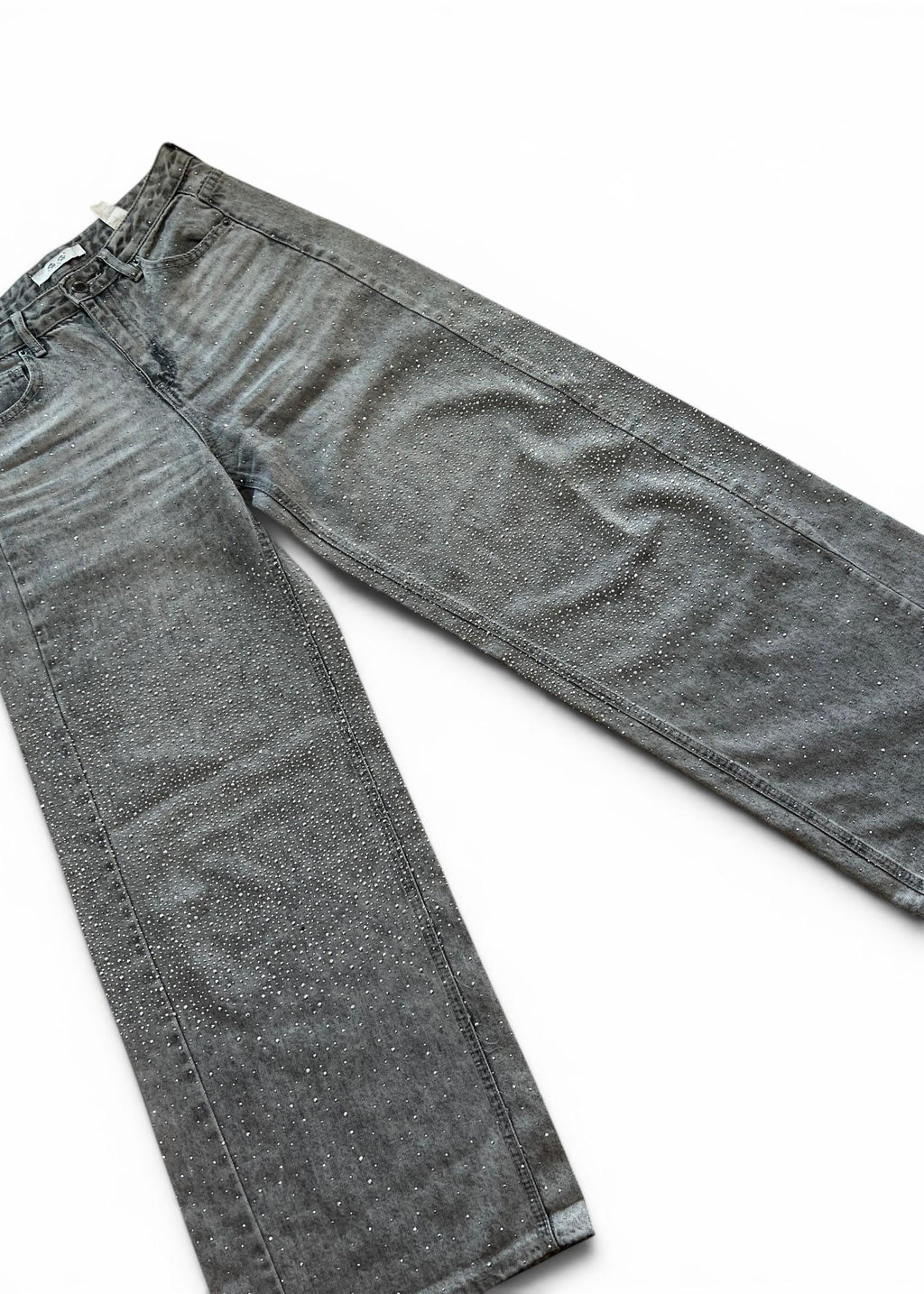 Jeans Crystal Y2K Grigi con Strass