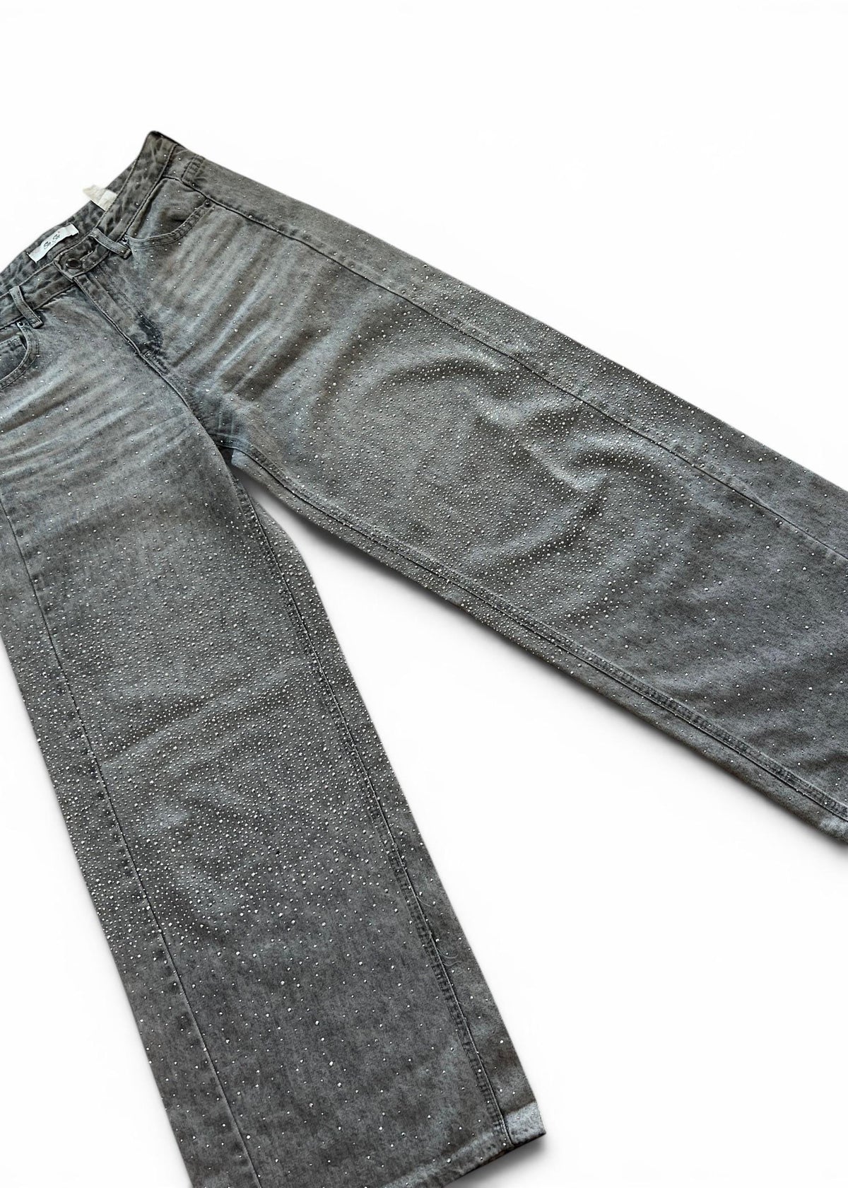 Jeans Crystal Y2K Grigi con Strass