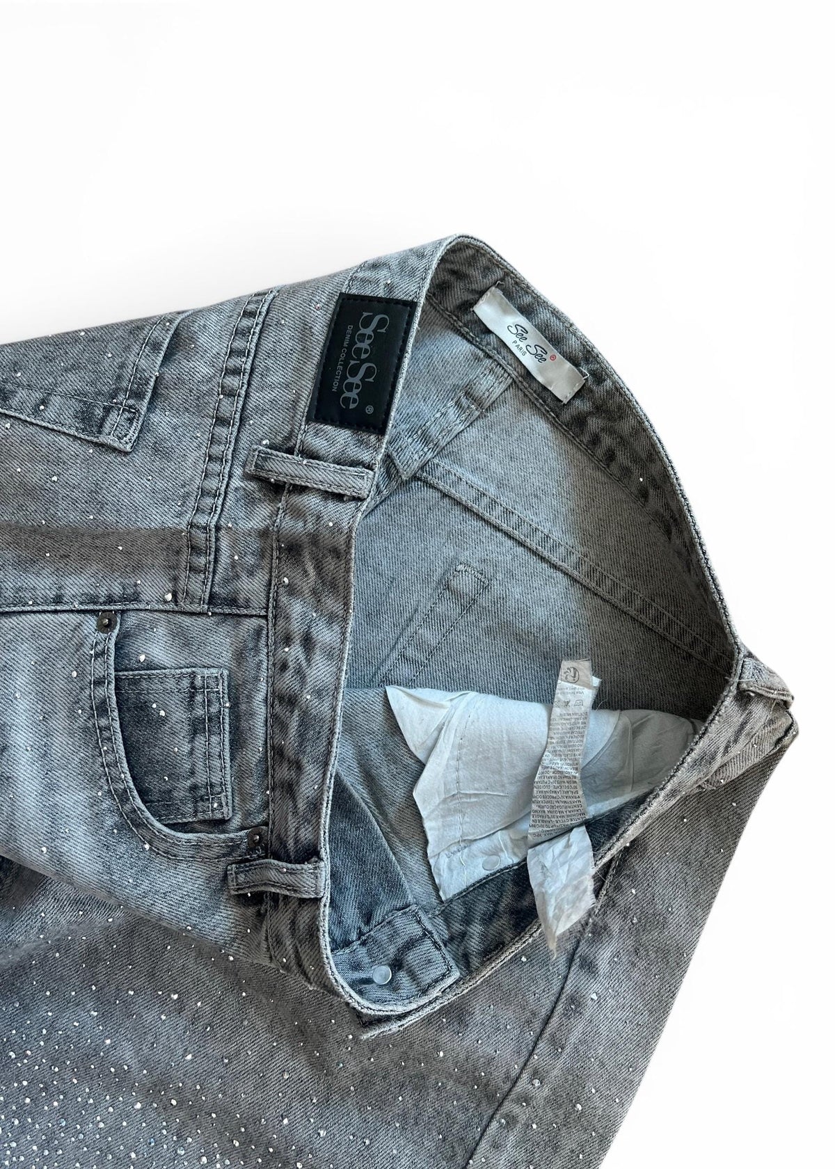 Jeans Crystal Y2K Grigi con Strass