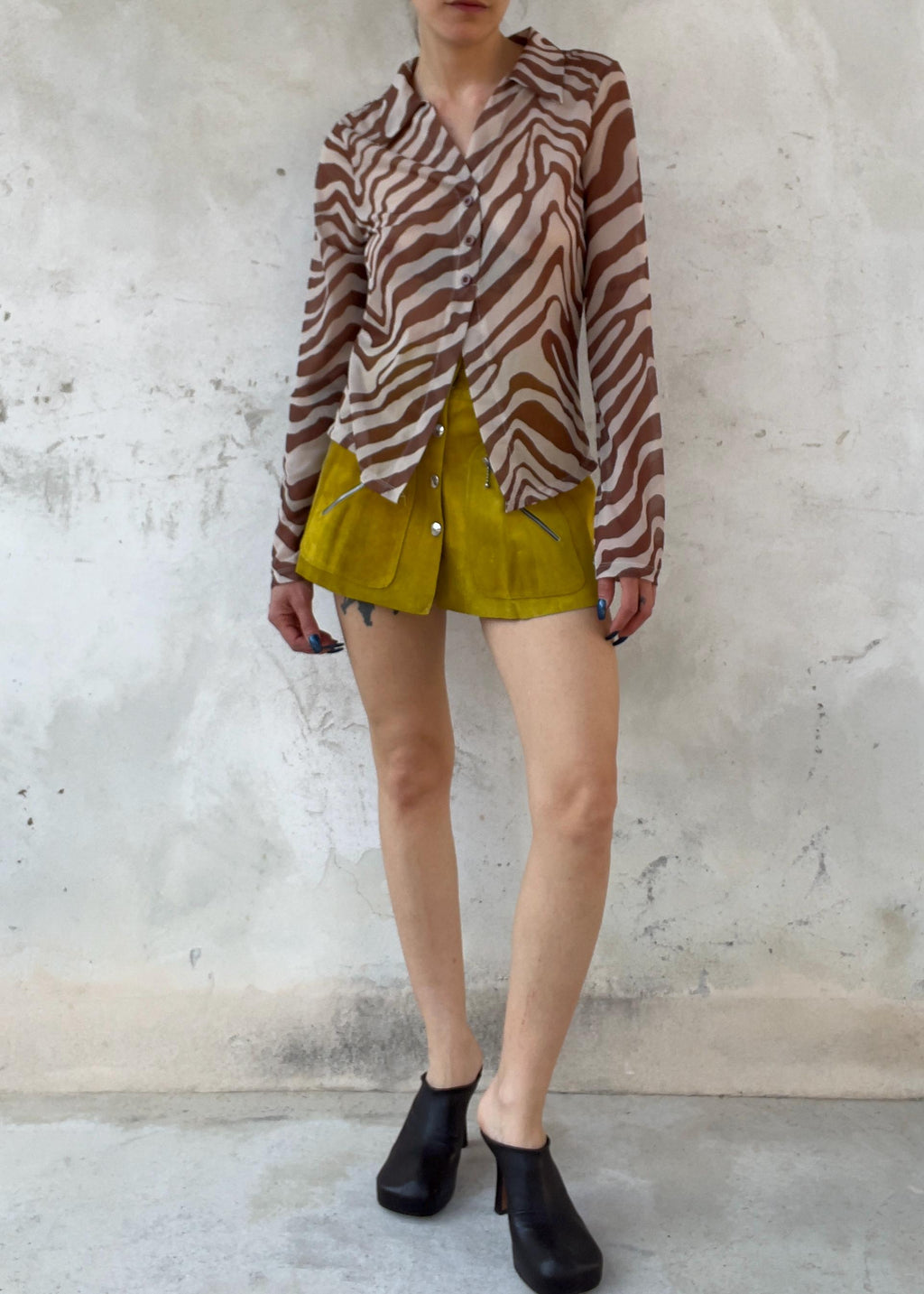 Camicia Blusa Sheer Y2K Inspo Animalier Zebra