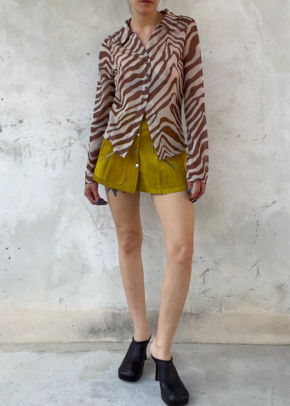 Camicia Blusa Sheer Y2K Inspo Animalier Zebra