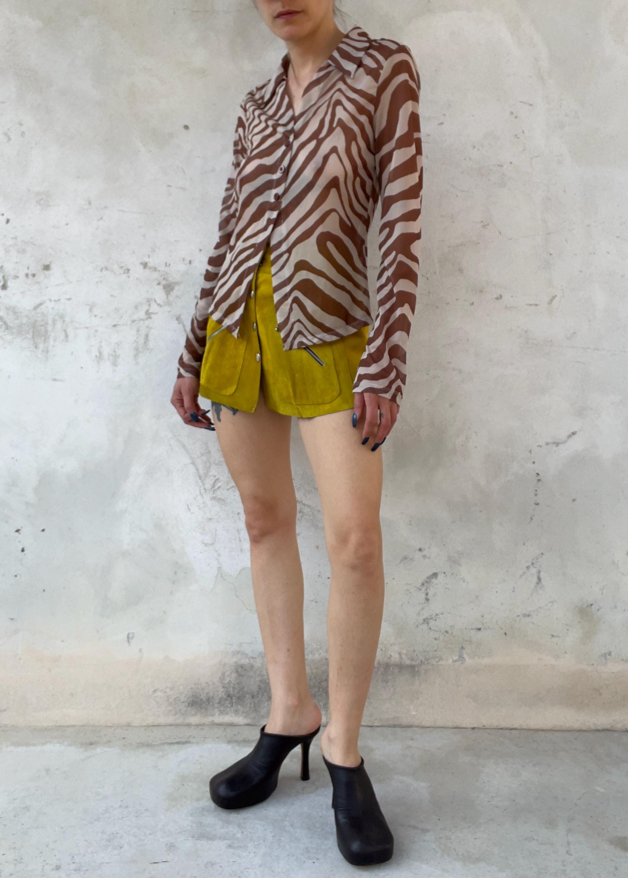 Camicia Blusa Sheer Y2K Inspo Animalier Zebra