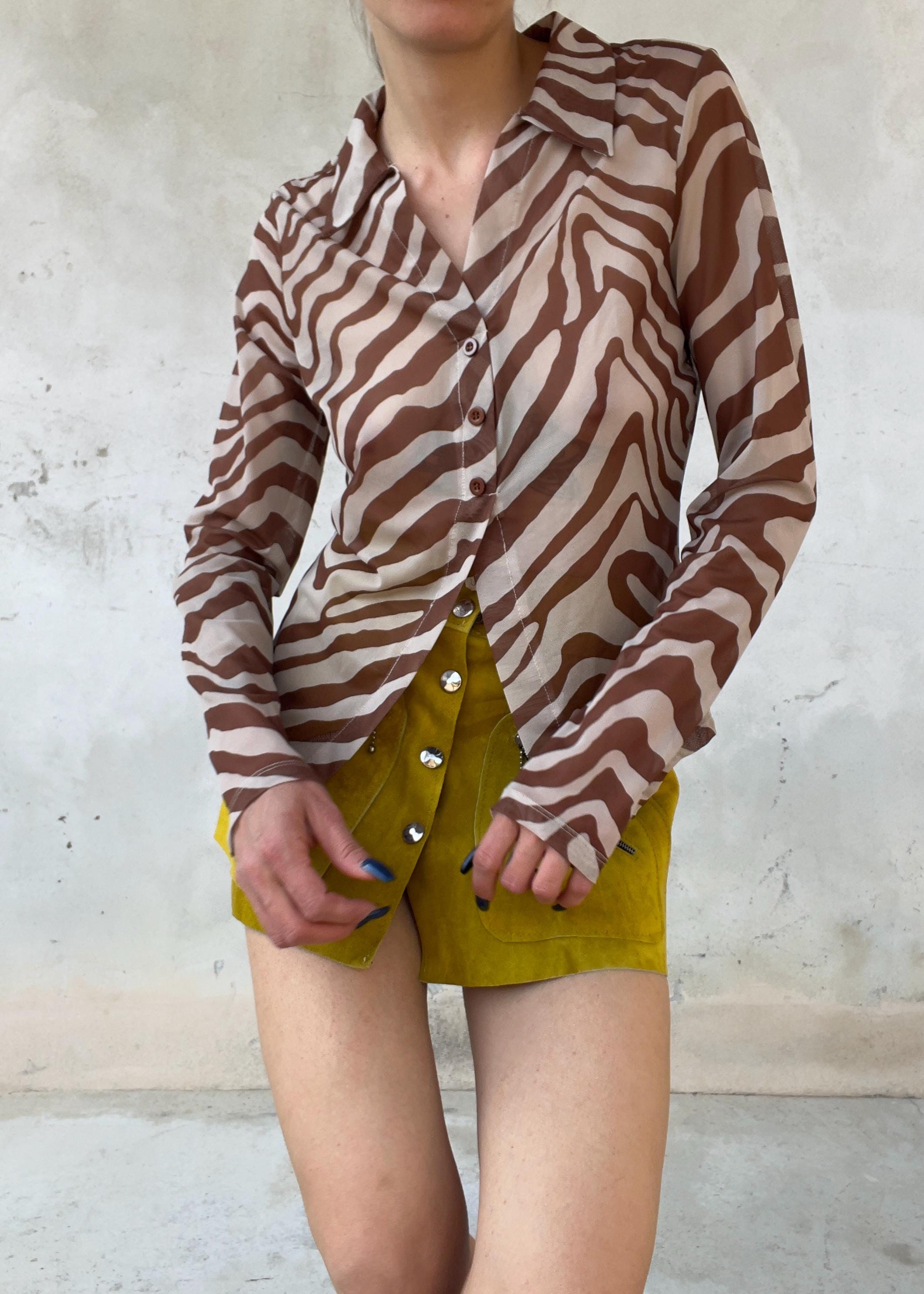 Camicia Blusa Sheer Y2K Inspo Animalier Zebra