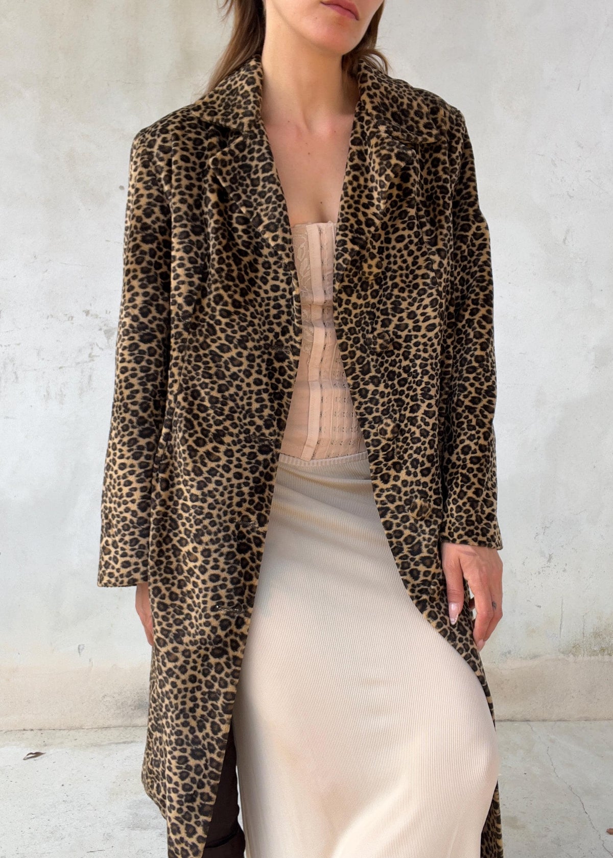Cappotto Vintage Leopardato in Tessuto Peloso