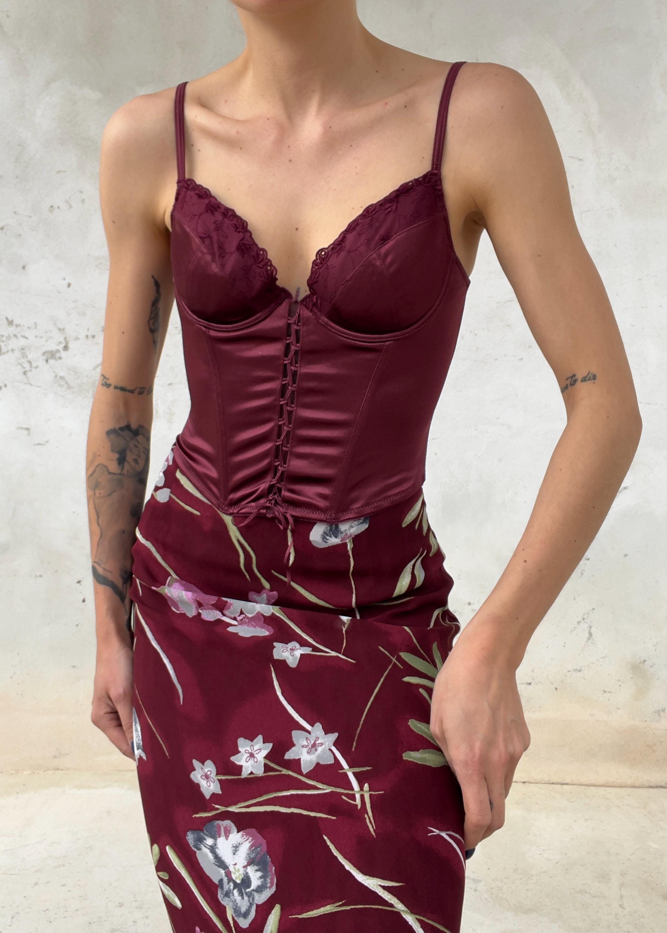 Corsetto Vintage Y2K Bordeaux in Raso