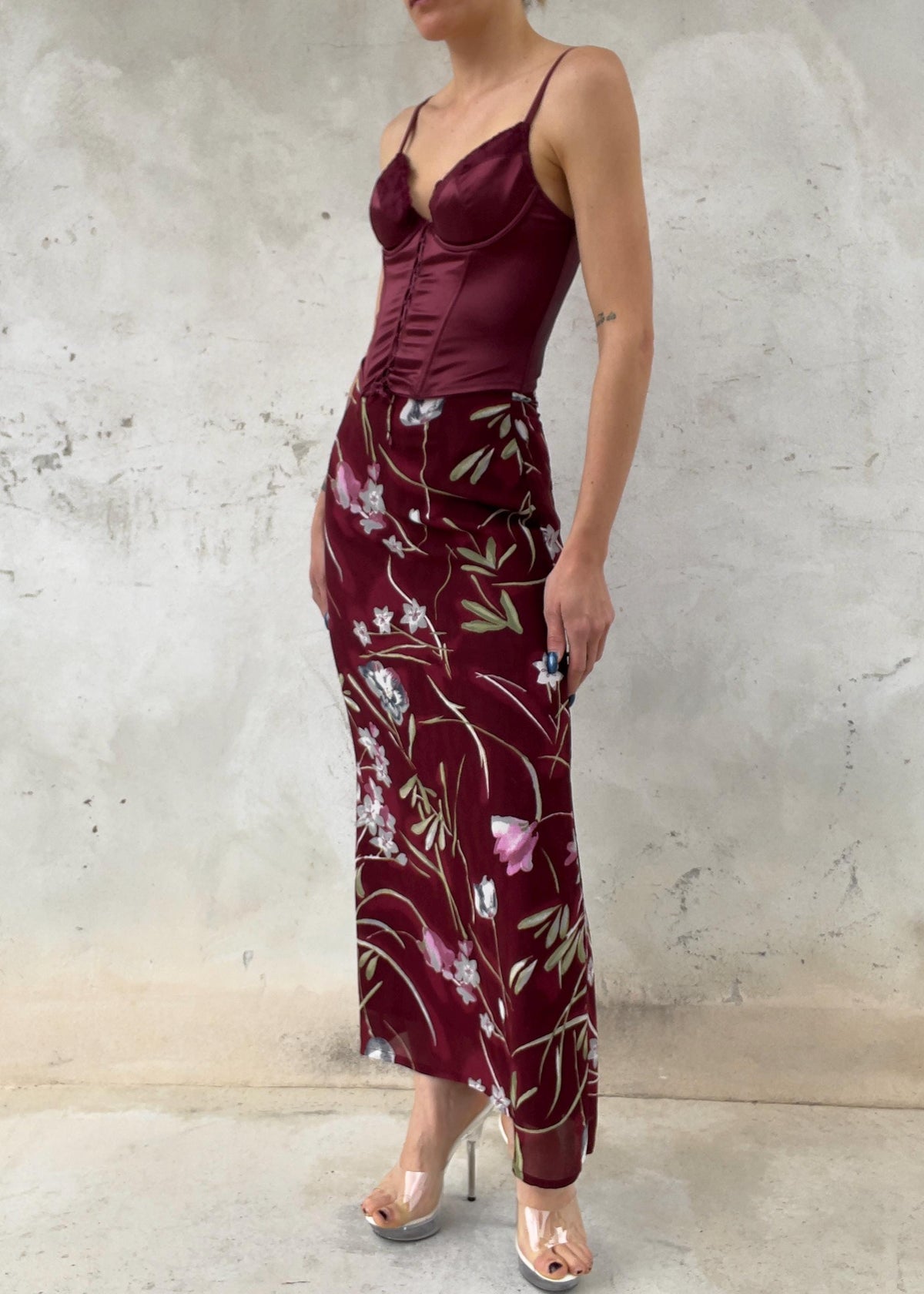 Corsetto Vintage Y2K Bordeaux in Raso