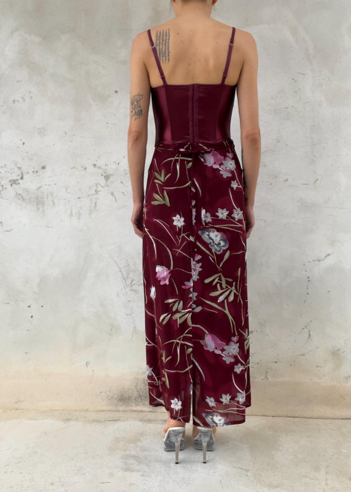 Corsetto Vintage Y2K Bordeaux in Raso
