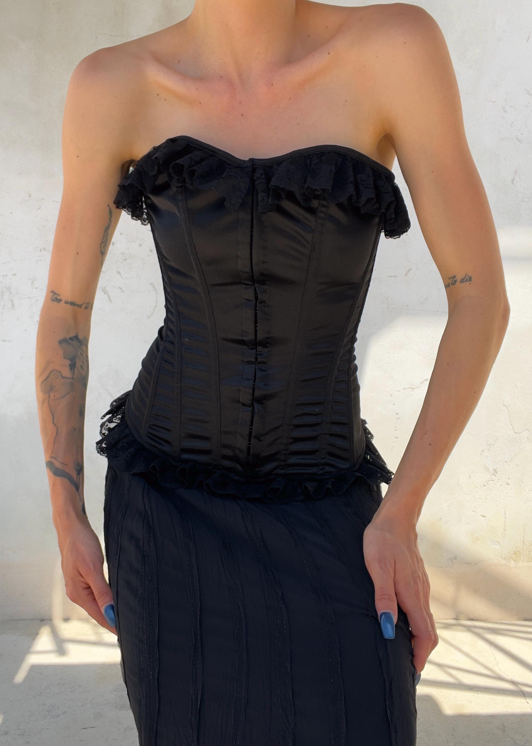 Corsetto Vintage Y2K Nero in Raso e Pizzo