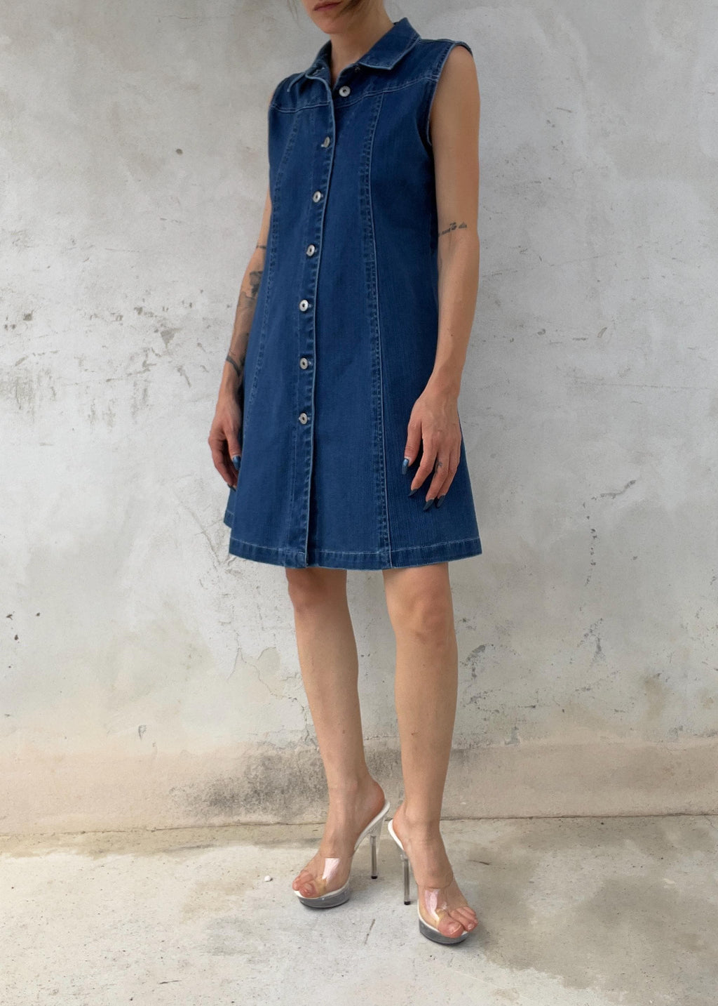 Mini Abito Vintage Y2K in Denim Blu