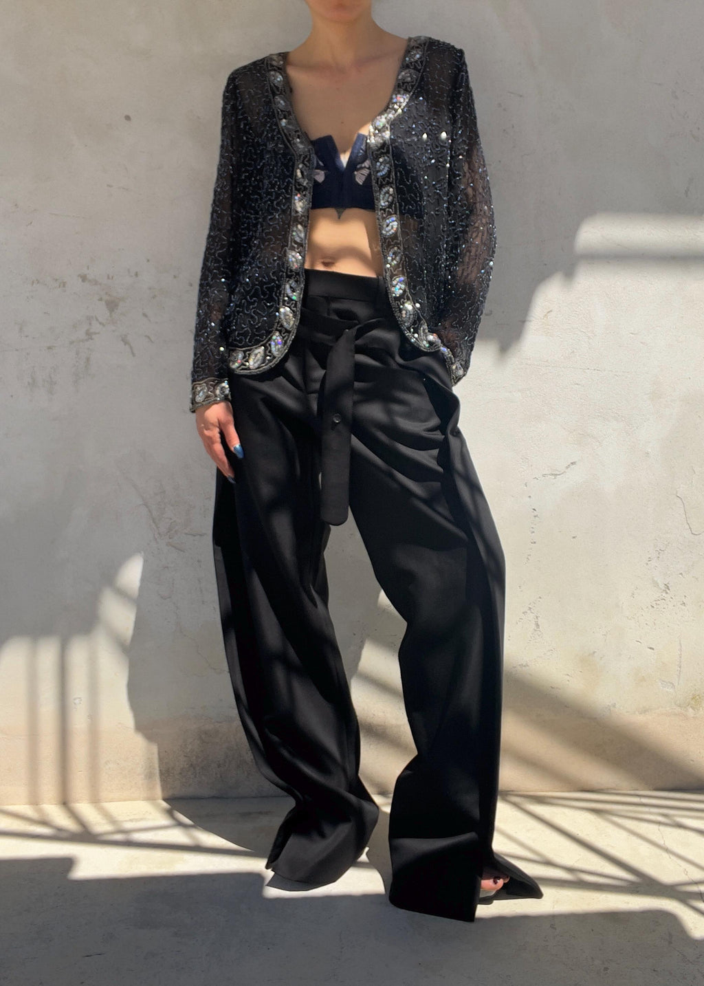 Giacca Vintage in Seta Ricamata con Perline e Paillettes