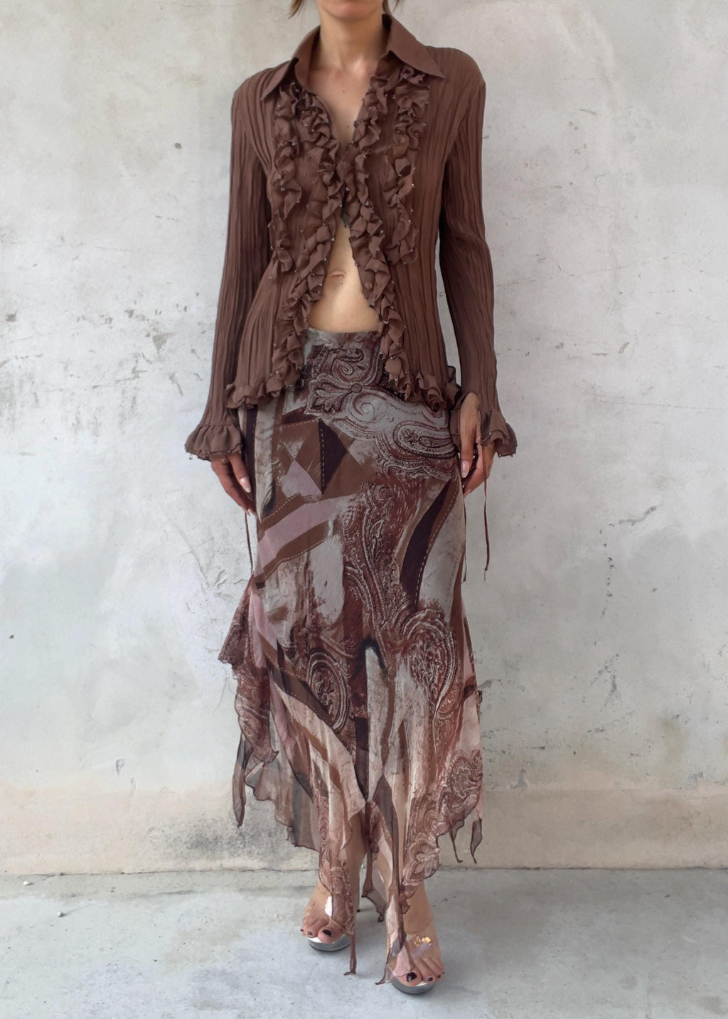 Camicia Vintage Y2K Cacao in Misto Seta