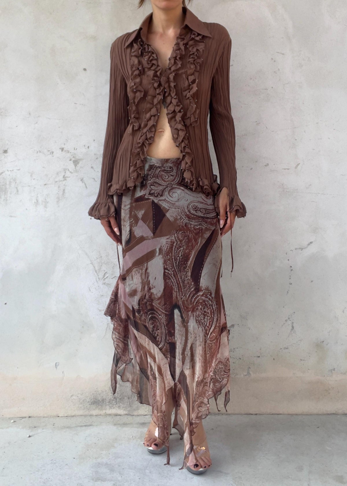 Camicia Vintage Y2K Cacao in Misto Seta