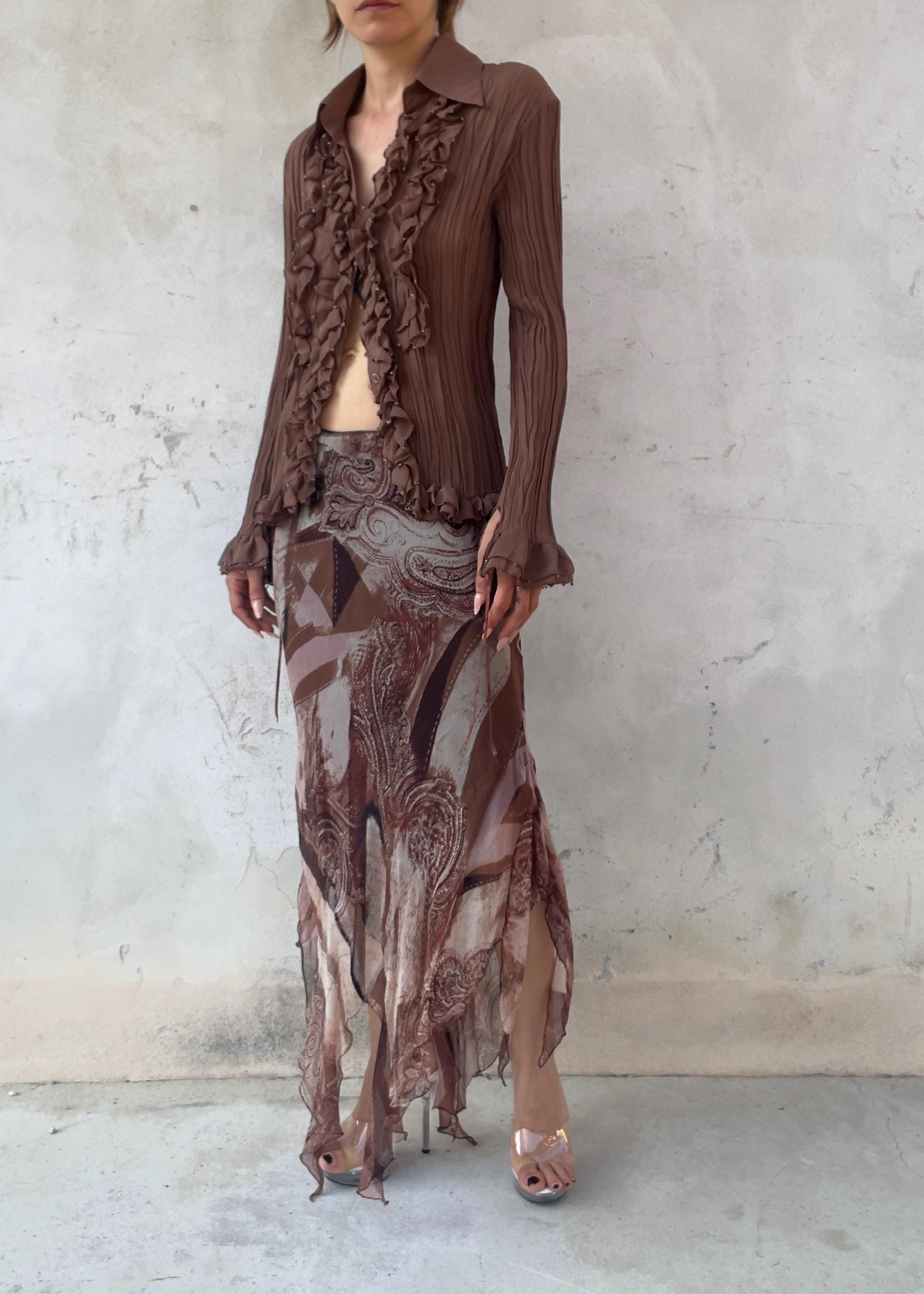 Camicia Vintage Y2K Cacao in Misto Seta