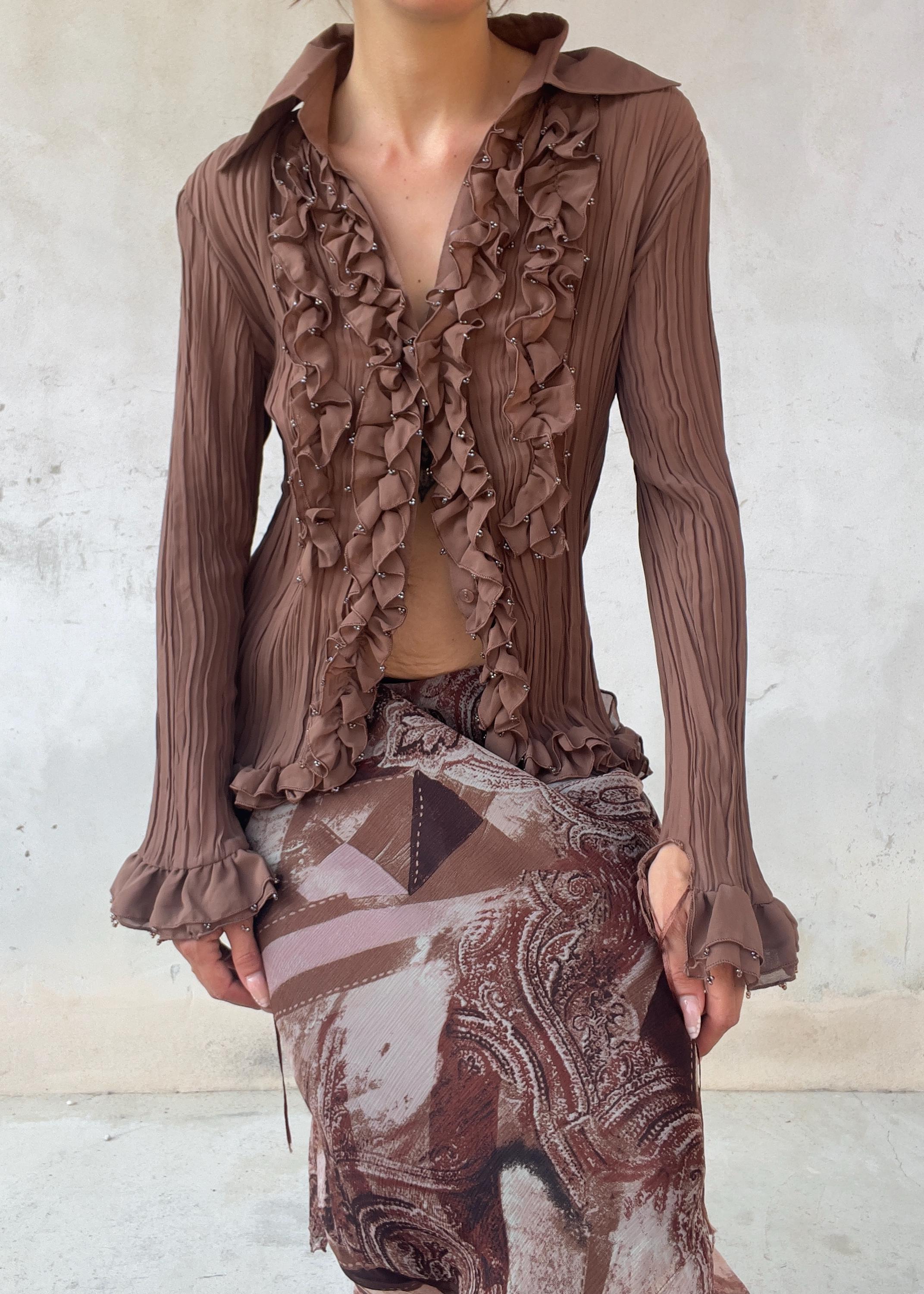 Camicia Vintage Y2K Cacao in Misto Seta