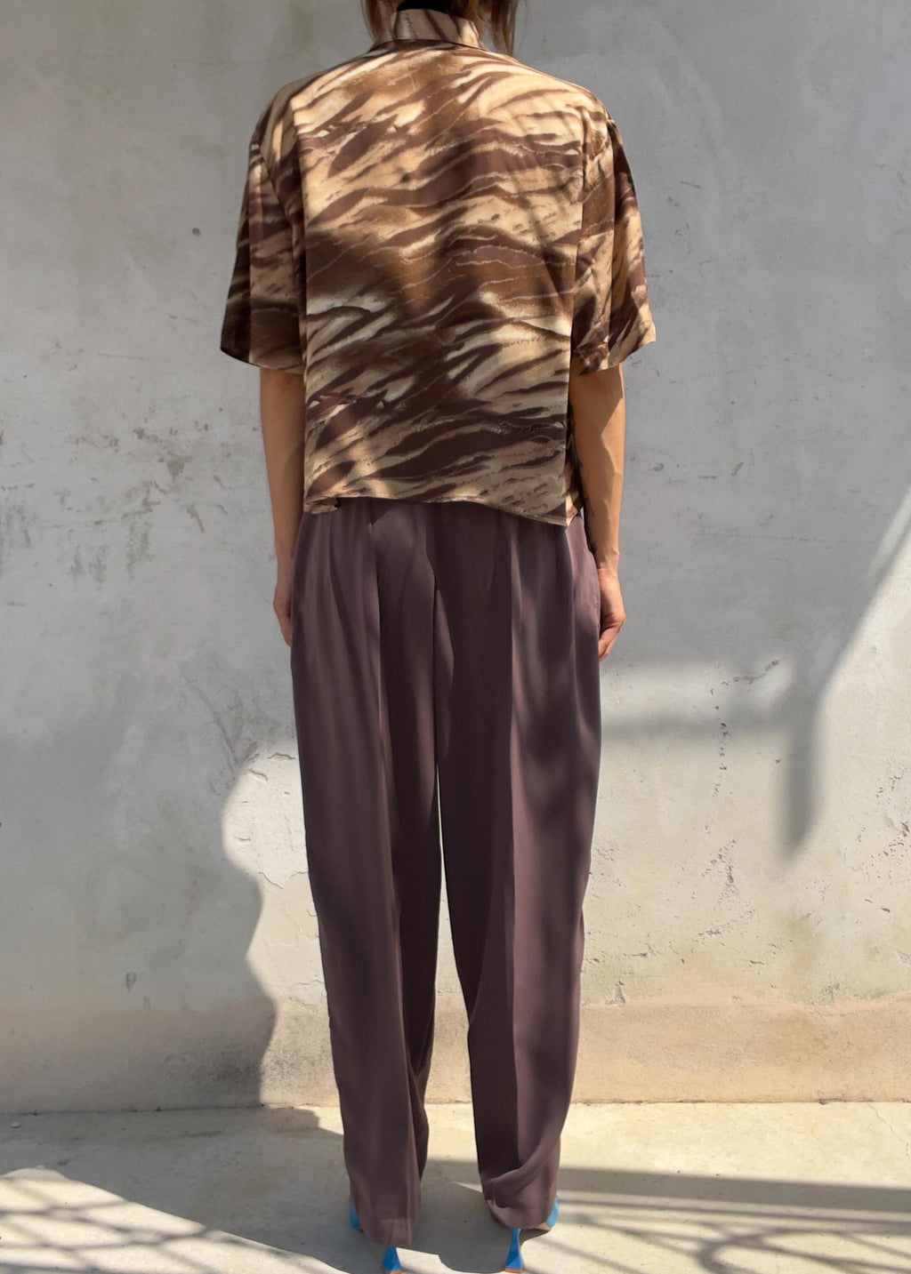 Camicia Crop Vintage Y2K Animalier Marrone