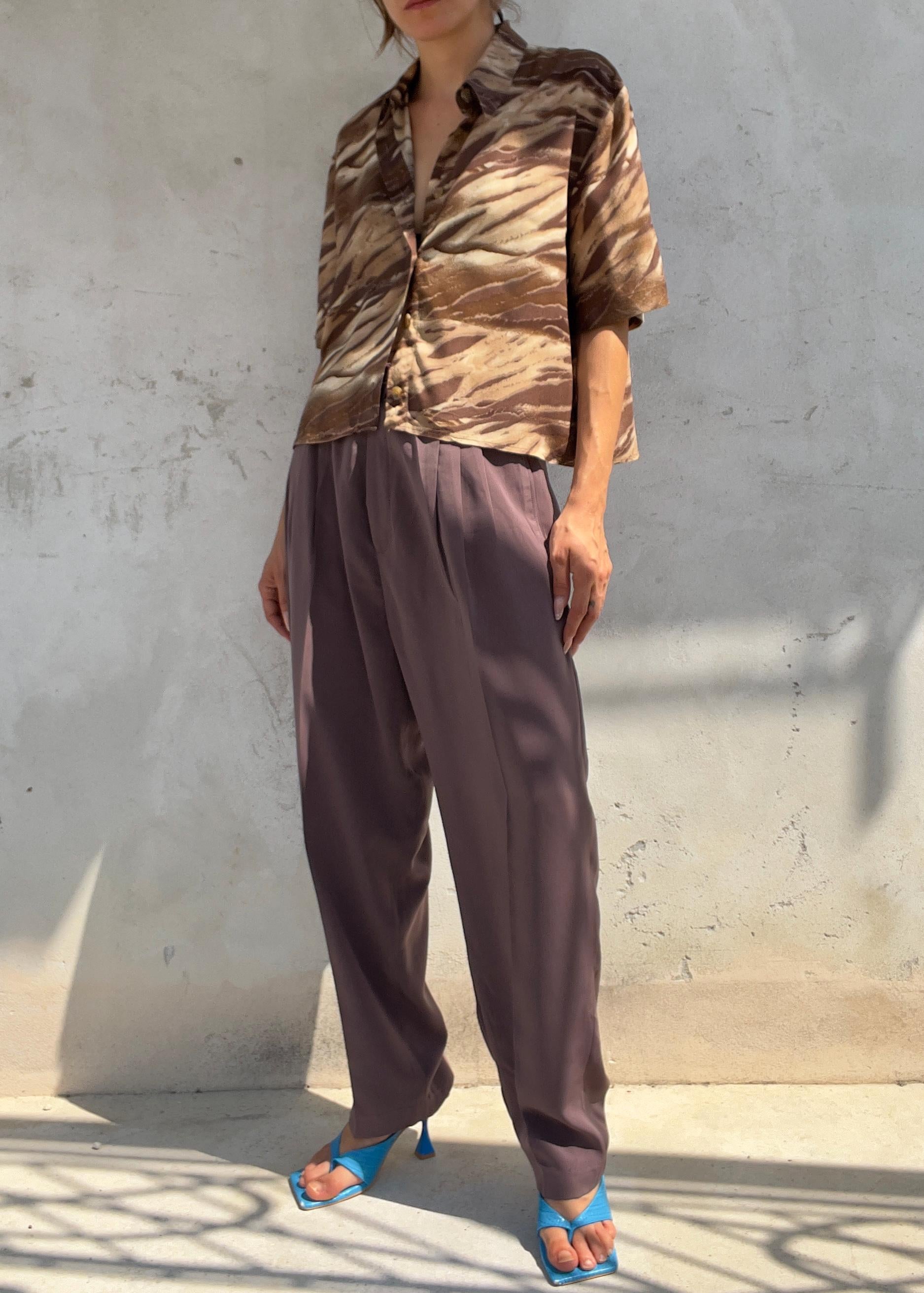 Camicia Crop Vintage Y2K Animalier Marrone