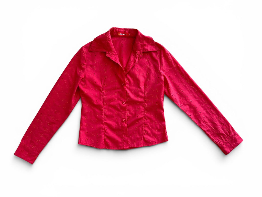 Camicia Vintage Y2K Rosa Lampone in Sangallo