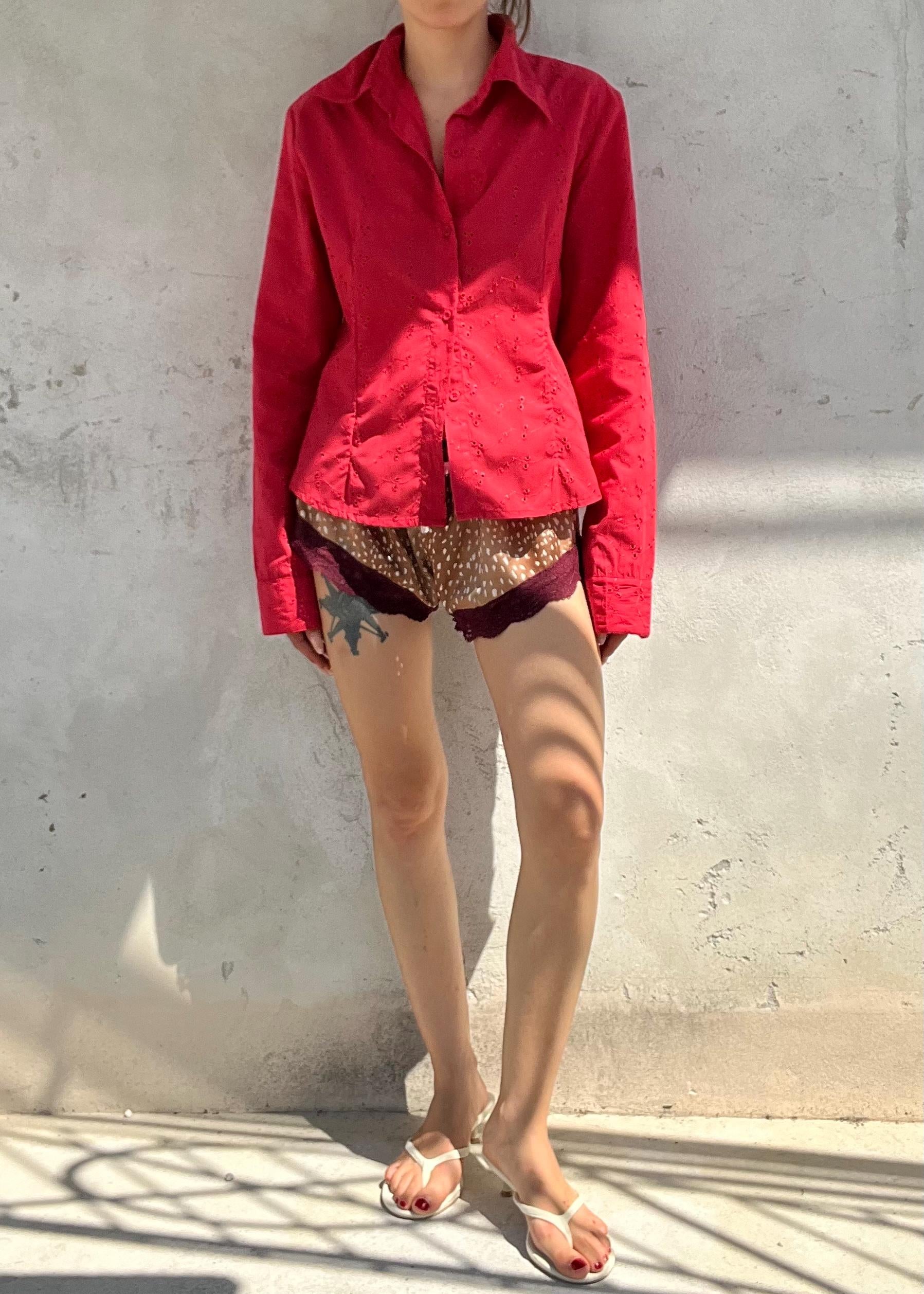 Camicia Vintage Y2K Rosa Lampone in Sangallo