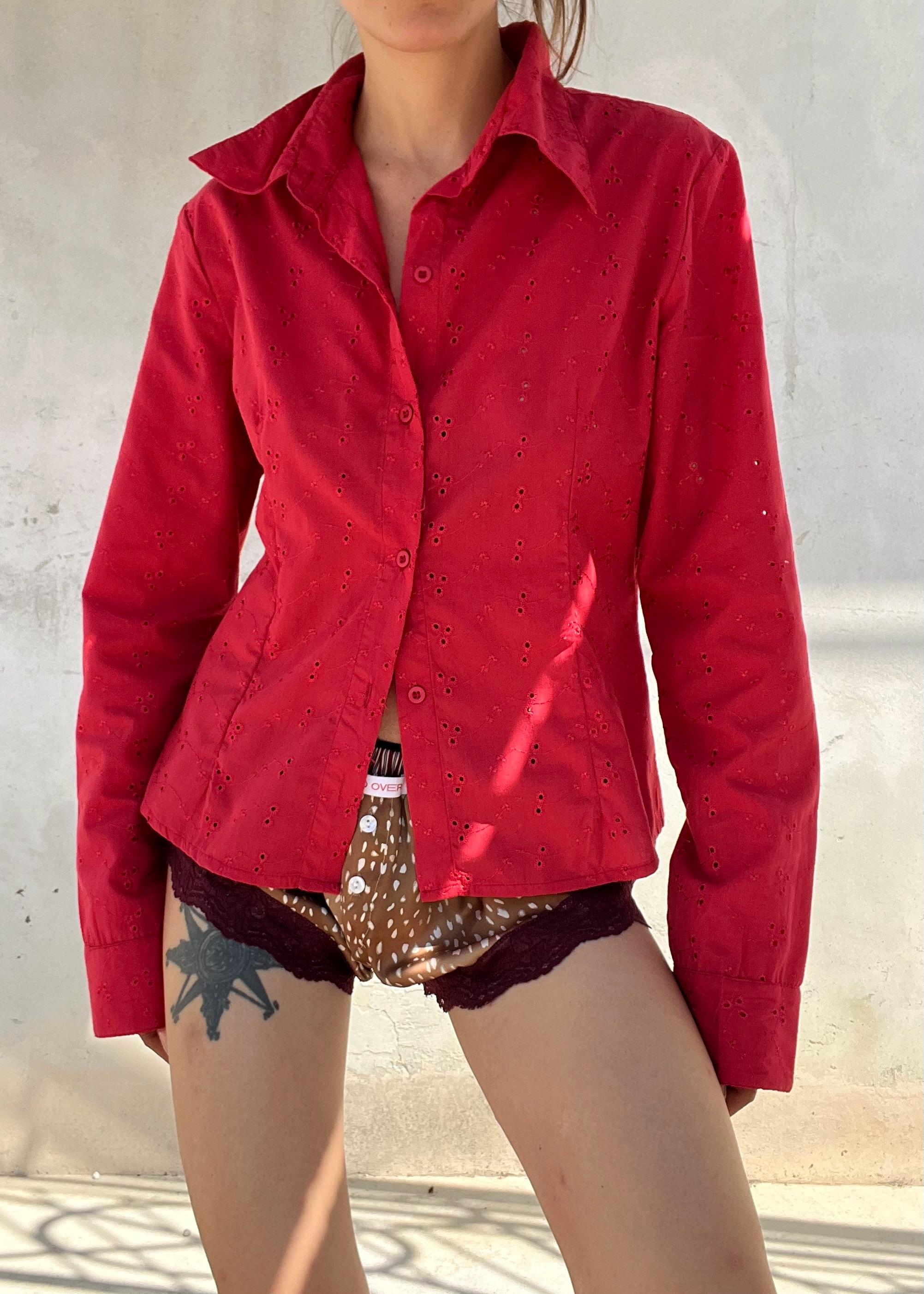Camicia Vintage Y2K Rosa Lampone in Sangallo
