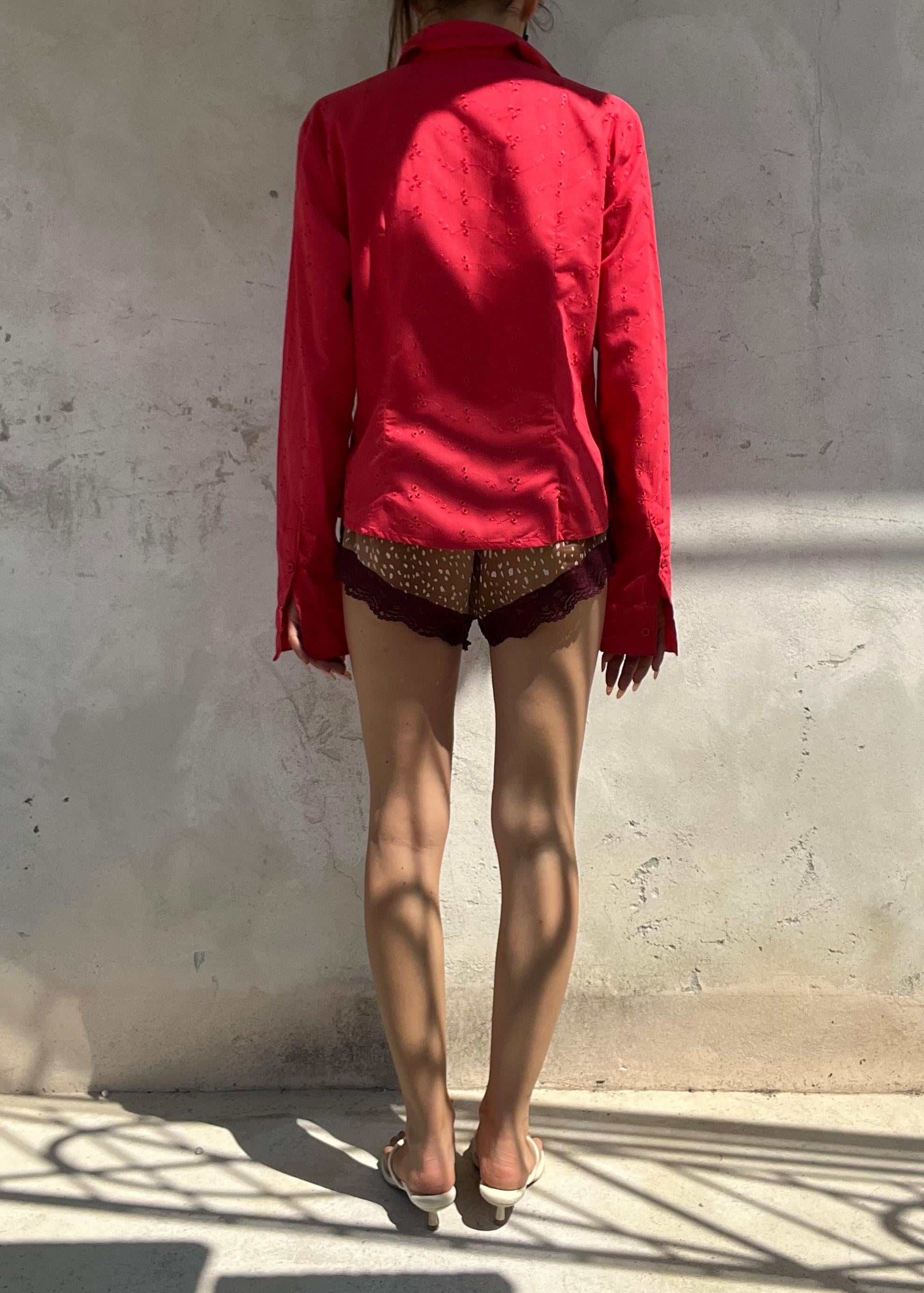Camicia Vintage Y2K Rosa Lampone in Sangallo