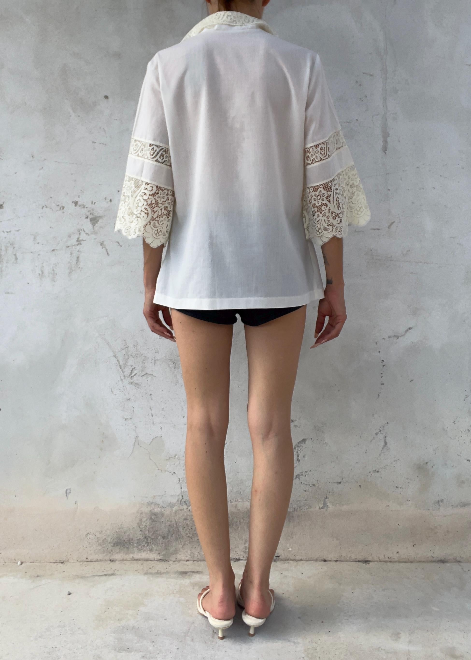Camicia Vintage Bianca in Pizzo Macramè