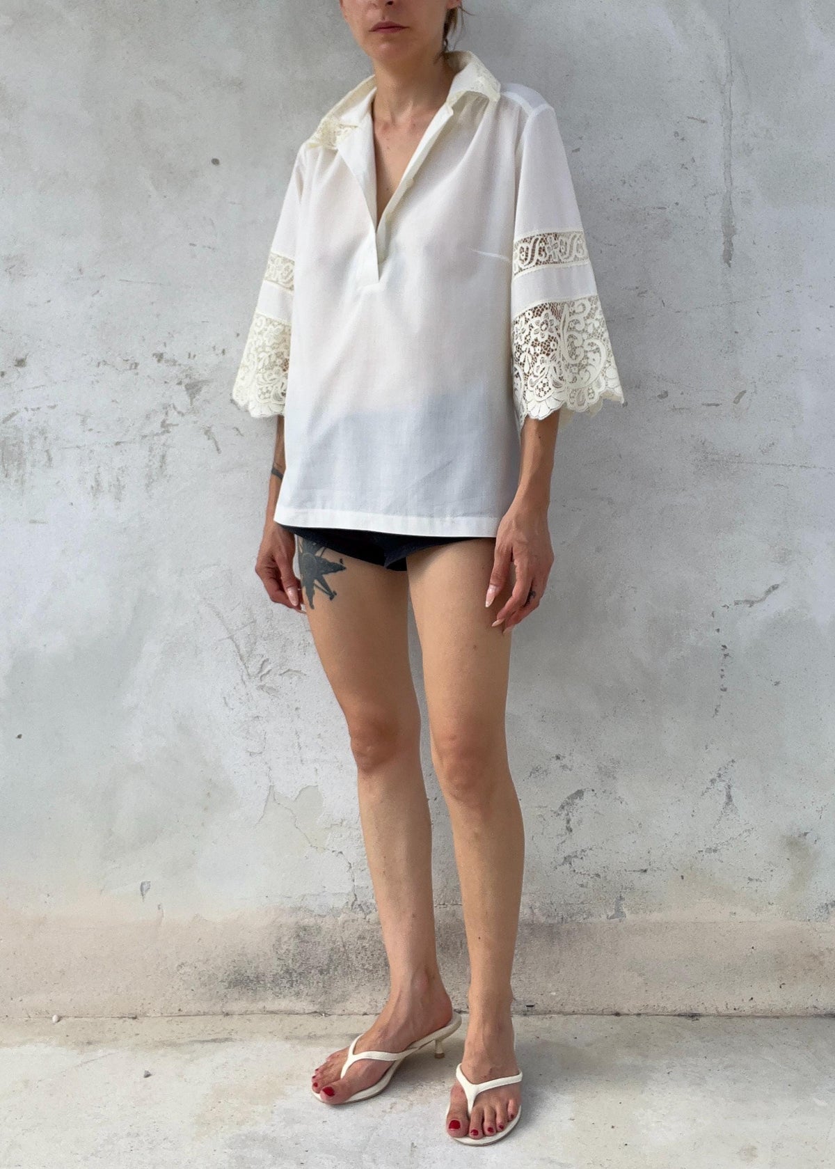 Camicia Vintage Bianca in Pizzo Macramè