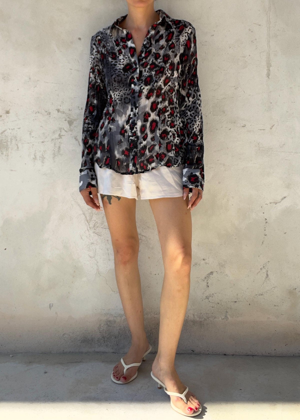 Camicia Vintage Y2K Leopardata Plissé