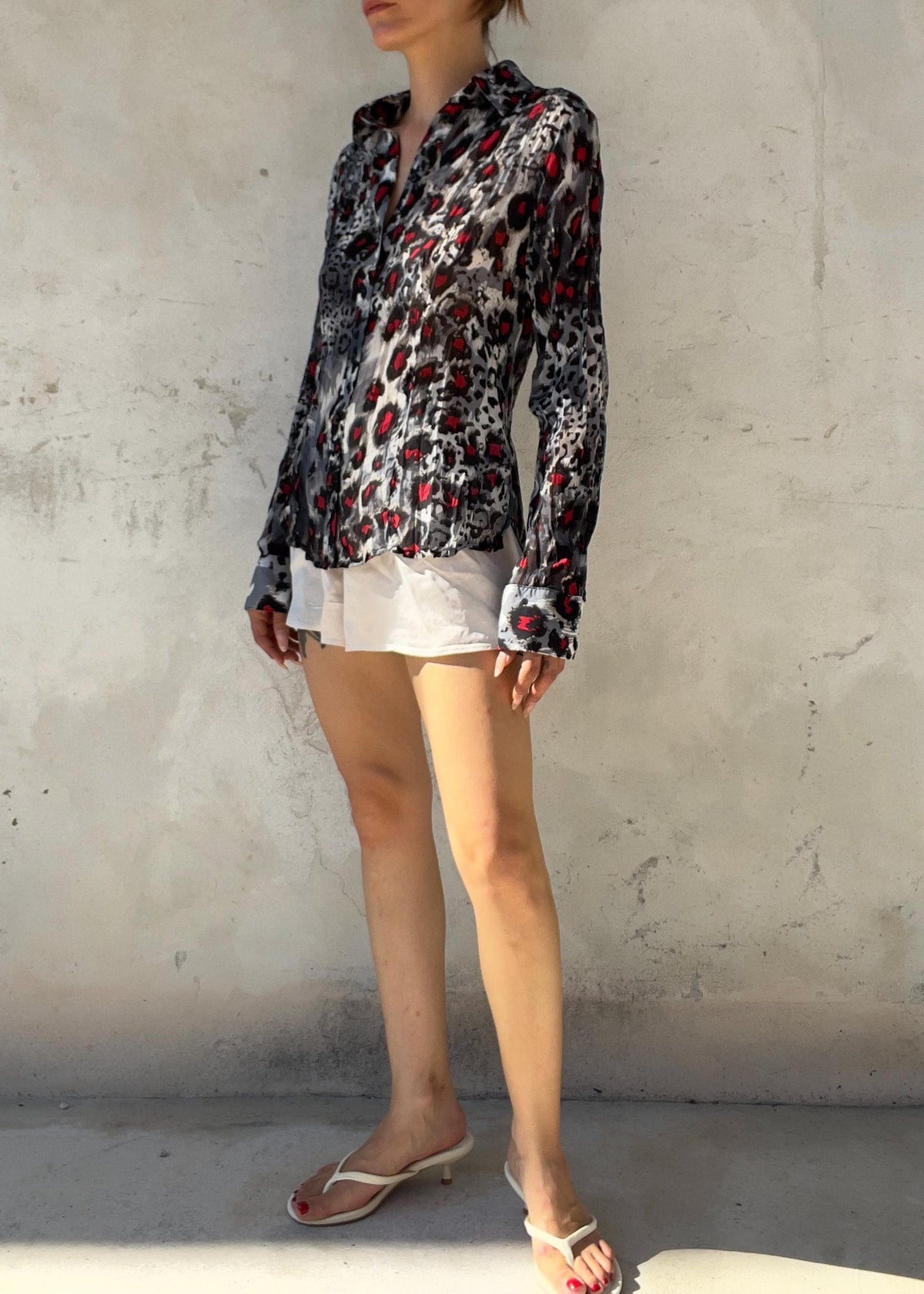 Camicia Vintage Y2K Leopardata Plissé