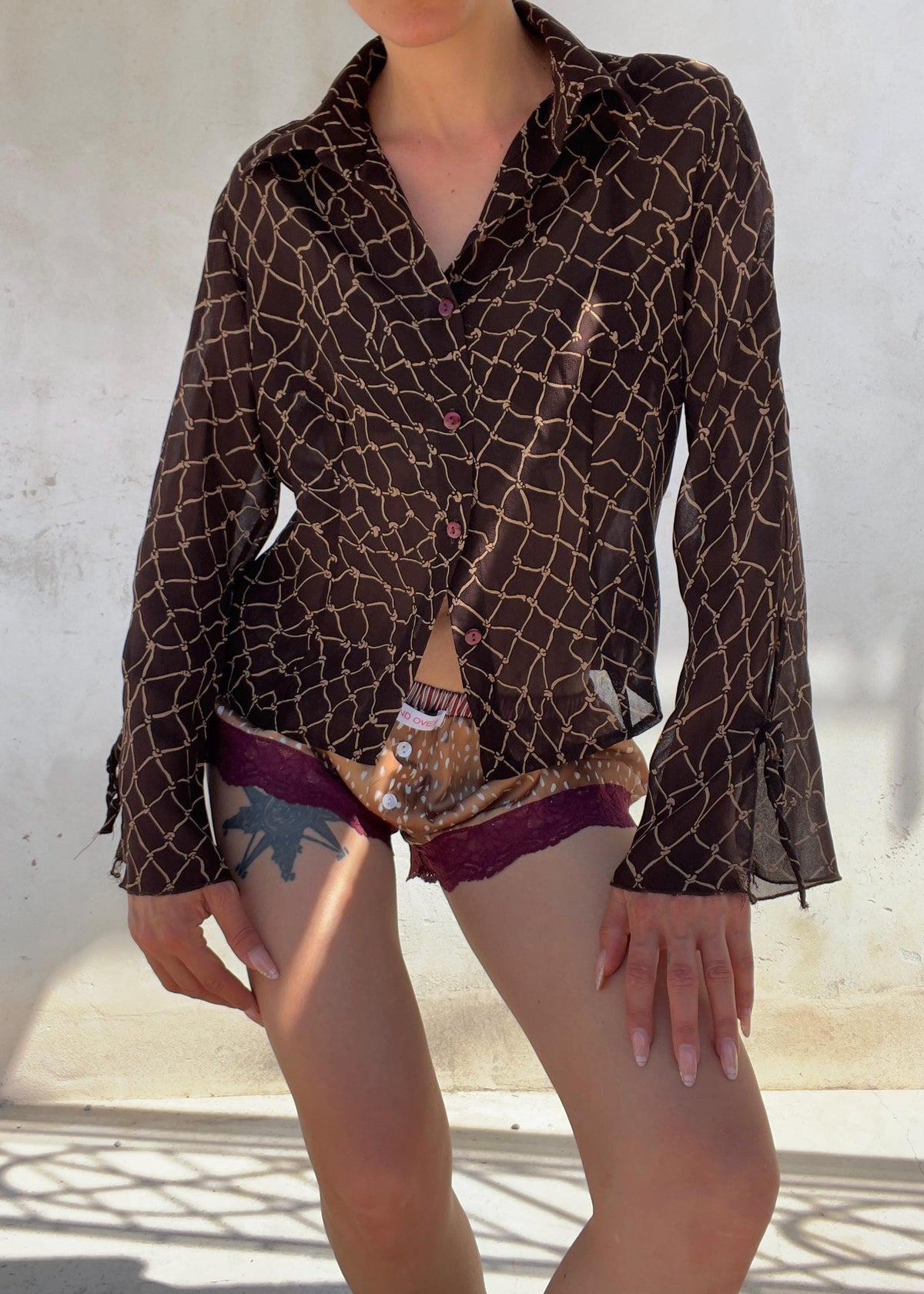 Camicia Vintage Y2K Marrone Cioccolato Semitrasparente