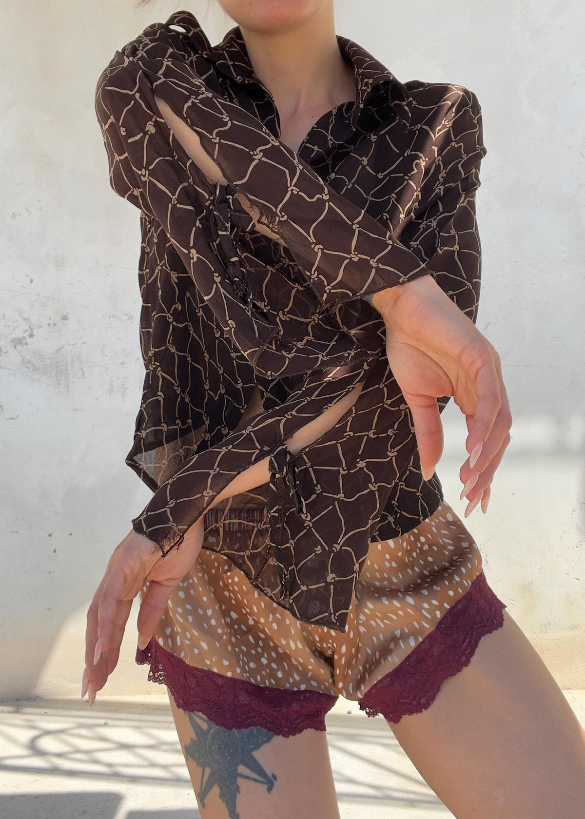 Camicia Vintage Y2K Marrone Cioccolato Semitrasparente